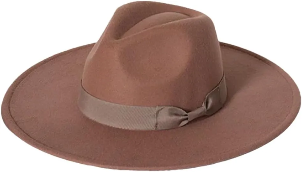 Dvbfufv Men's Soft Fedora Hat Fashion Bow Hat Large Brim Jazz Fedora Hat