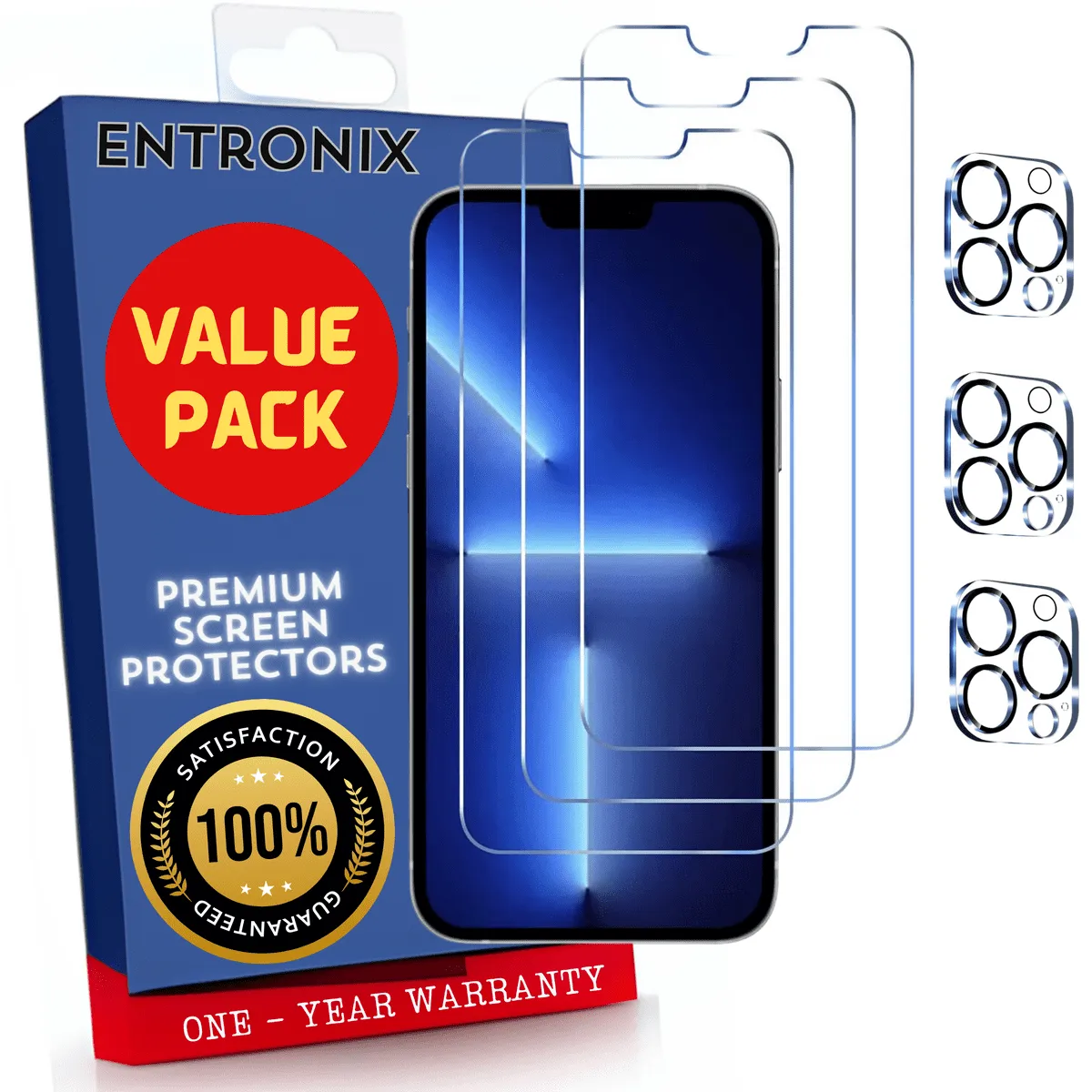 Entronix Case Screen Protector Bundle with Camera Cover Designed for Apple iPhone 13 Pro Clear 9H Hardness,Bubble Free Easy Install, 3 PACK