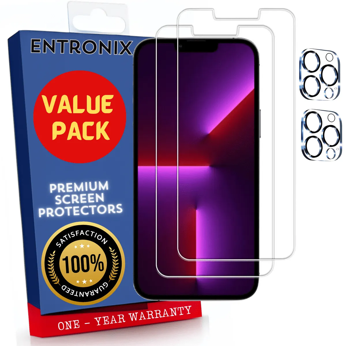 Entronix Case Screen Protector Bundle with Camera Cover Designed for Apple iPhone 13 Pro Clear 9H Hardness,Bubble Free Easy Install,2 PACK