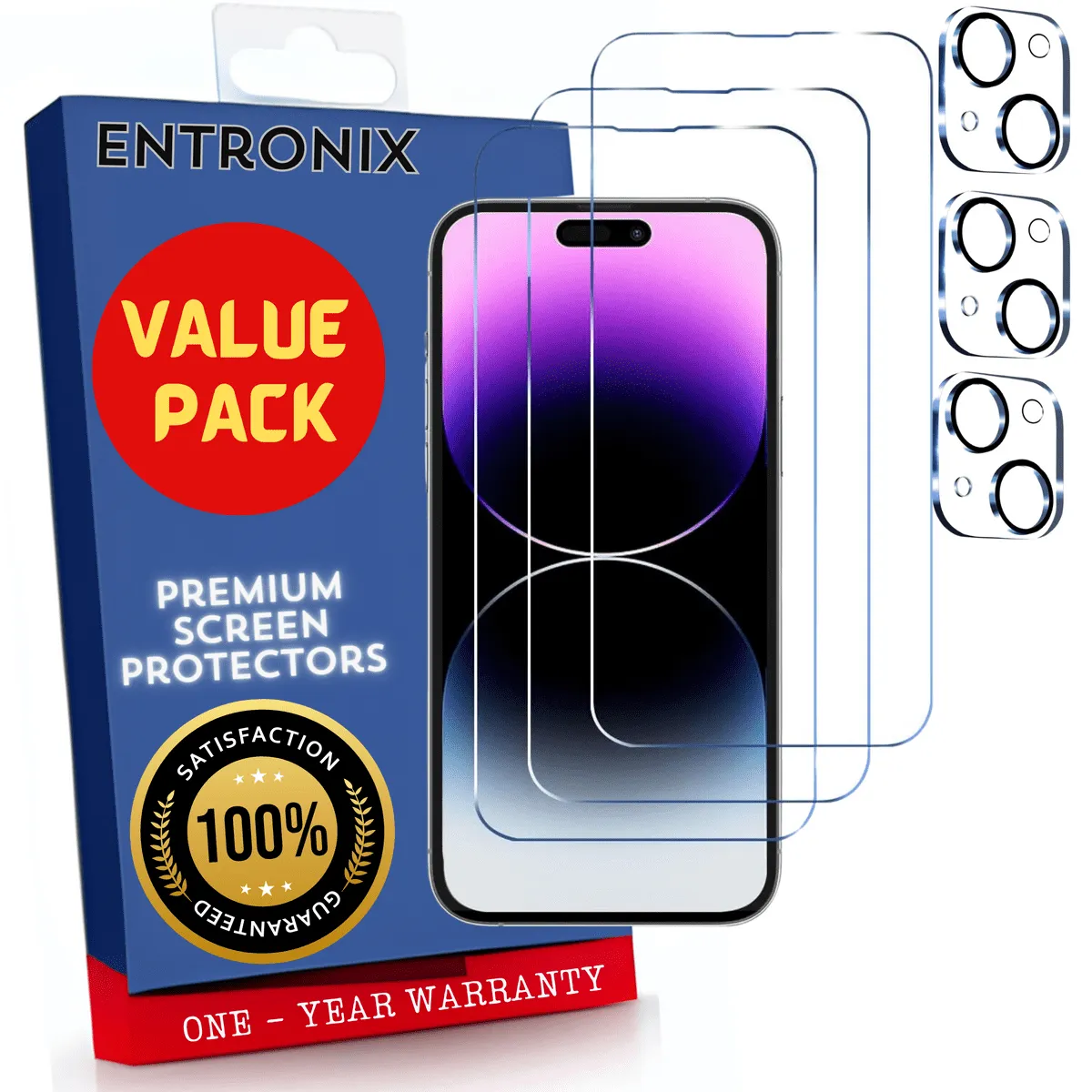 Entronix Case Screen Protector Bundle with Camera Cover Designed for Apple iPhone 15 Clear Built Anti Scratch, Bubble Free Easy Install, 3 PACK