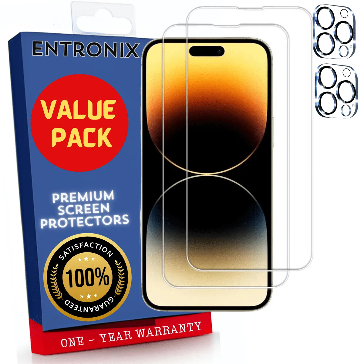 Entronix Case Screen Protector Bundle with Camera Cover Designed for Apple iPhone 15 Pro Clear 9H Hardness,Bubble Free Easy Install,2 PACK