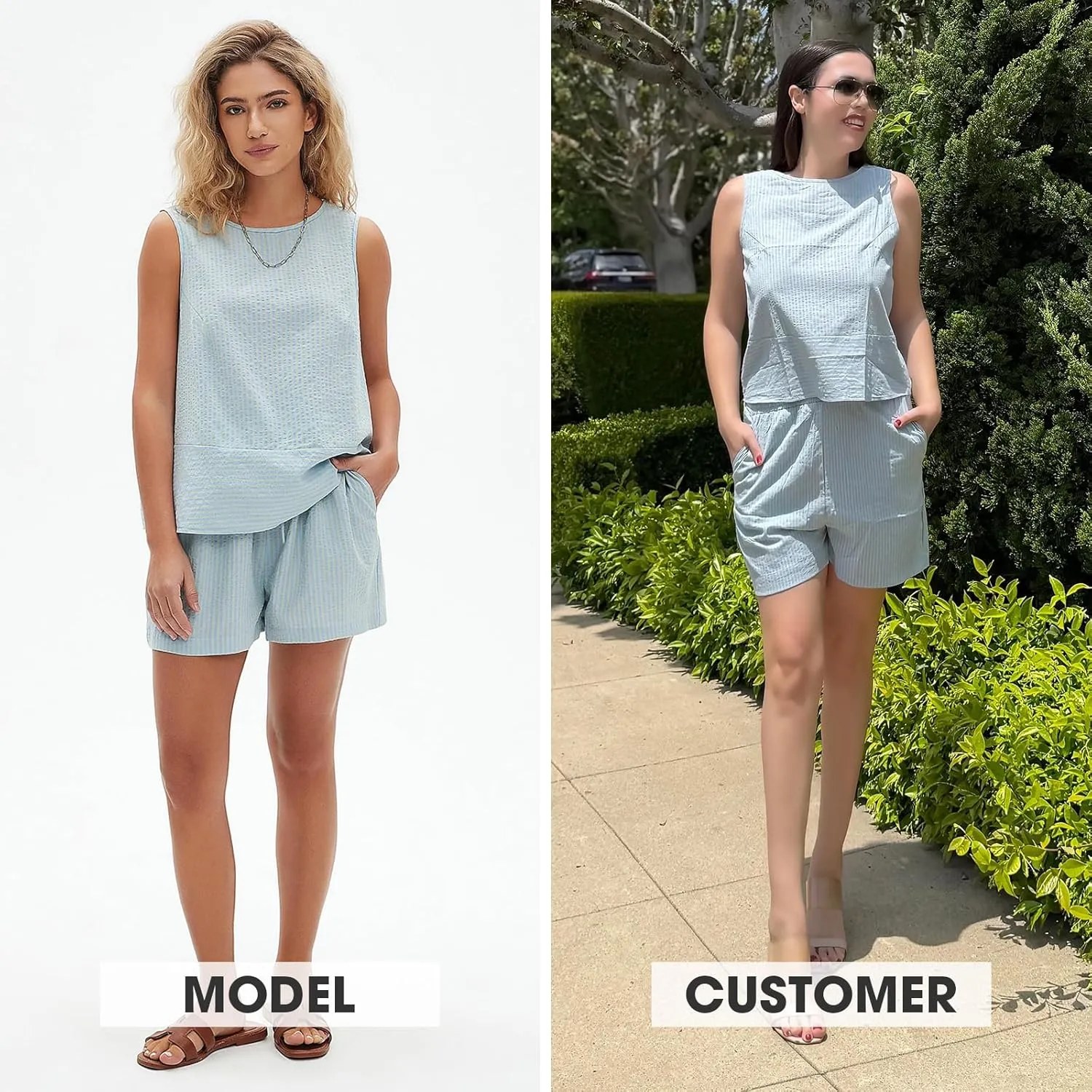 EXLURA Women's Summer 2 Piece Outfits Sleeveless Tank Top Matching Shorts Sets Cotton Striped Sweatsuits Vacation Beach 2025