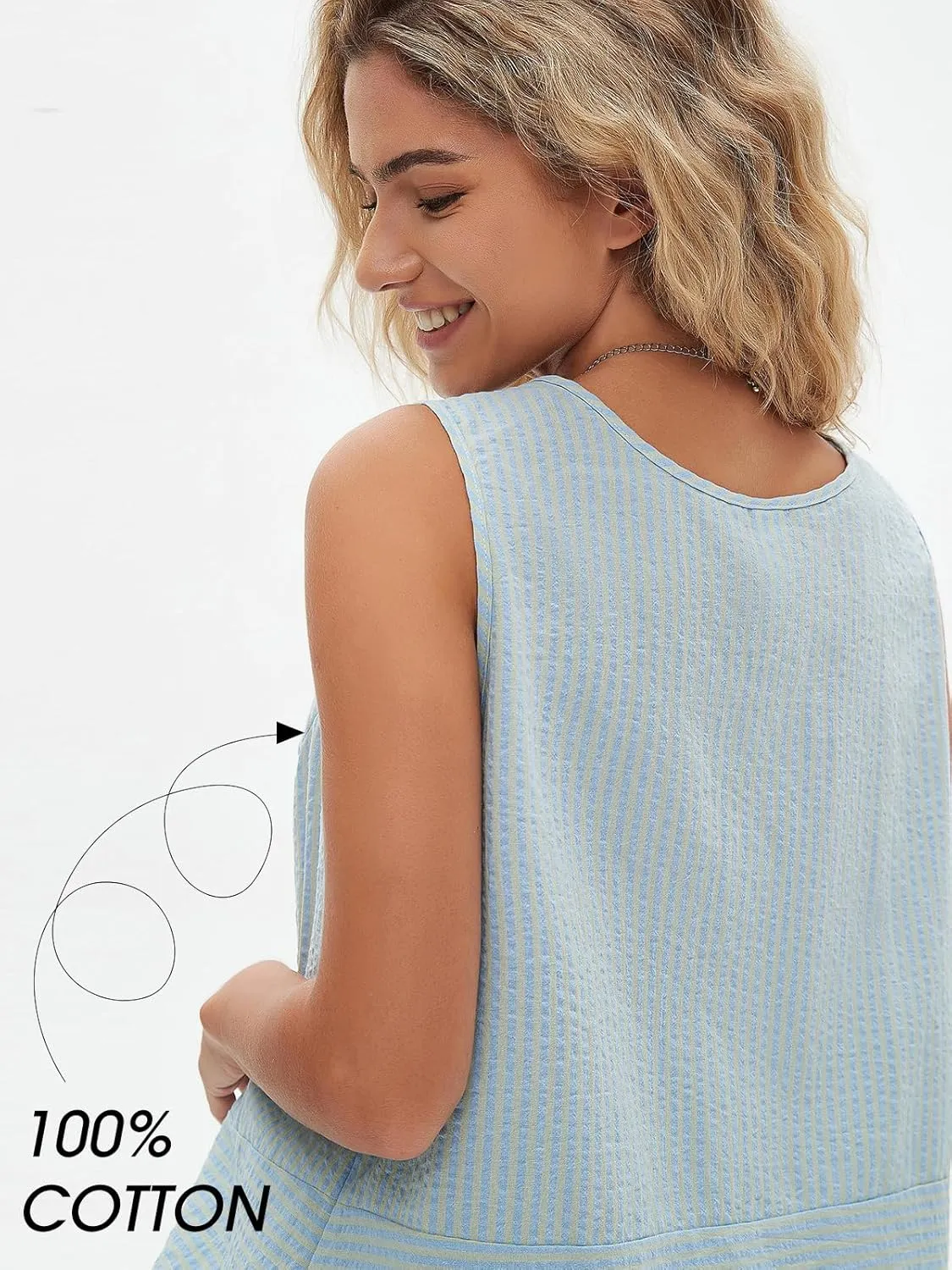 EXLURA Women's Summer 2 Piece Outfits Sleeveless Tank Top Matching Shorts Sets Cotton Striped Sweatsuits Vacation Beach 2025