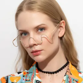 Fashion Handmade Diamond Half-Frame Metal Wave Without Decorative Glasses Frame, Frame color: C03 Gold Frame Color Diamond