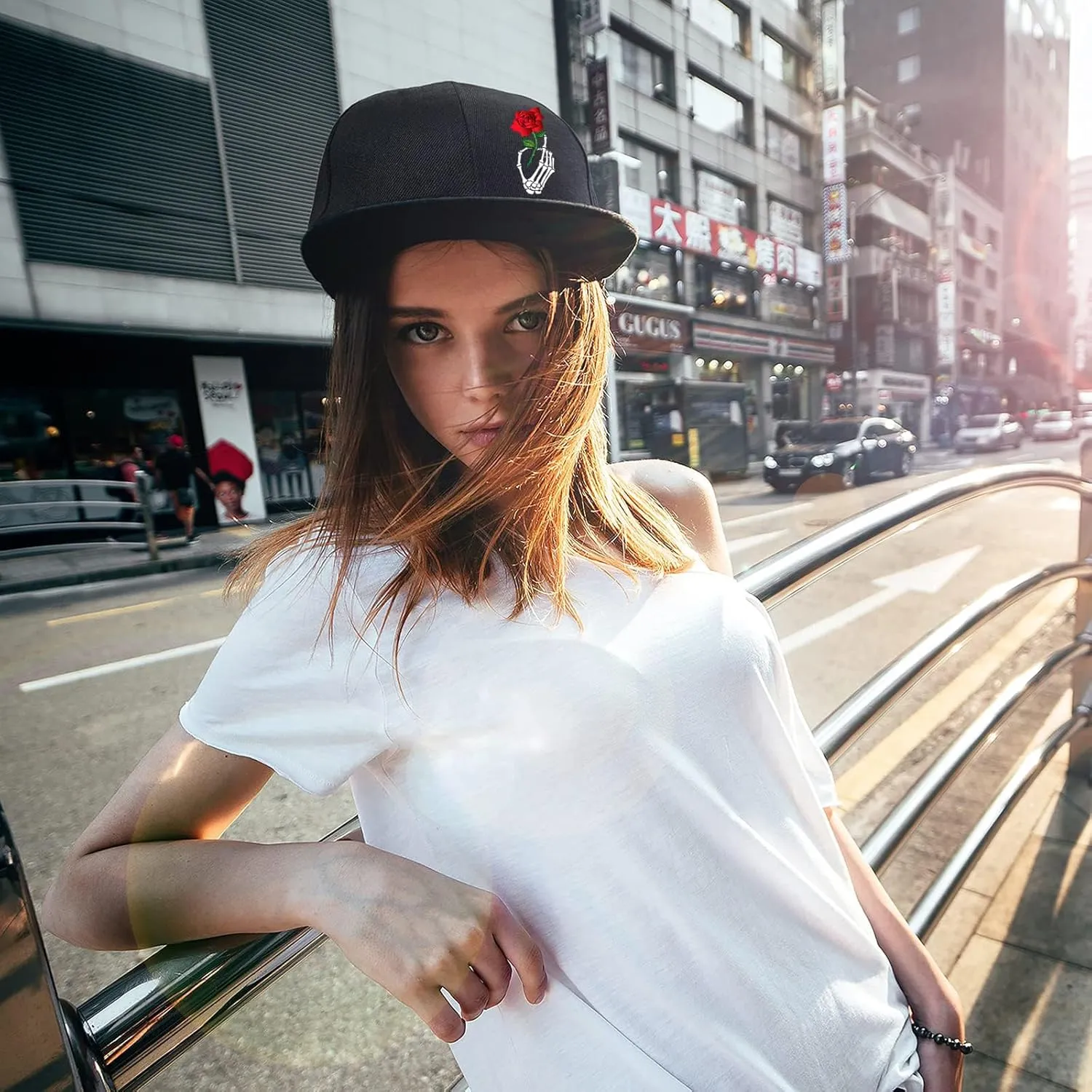 Flat Bill Hats for Men Snapback Hats Skull Skeleton Hat Flat Brim Fitted Hat Adjust Black Baseball Caps for Men