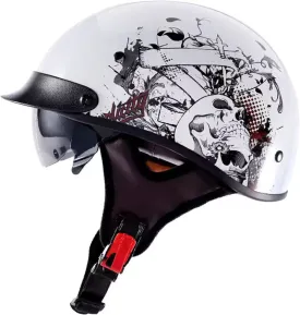 Half Helmet Motorcycle Helmet with Visor Built-in Sunglasses ECE Approved Vintage Open Face Helmet Cap TKMW-014-2
