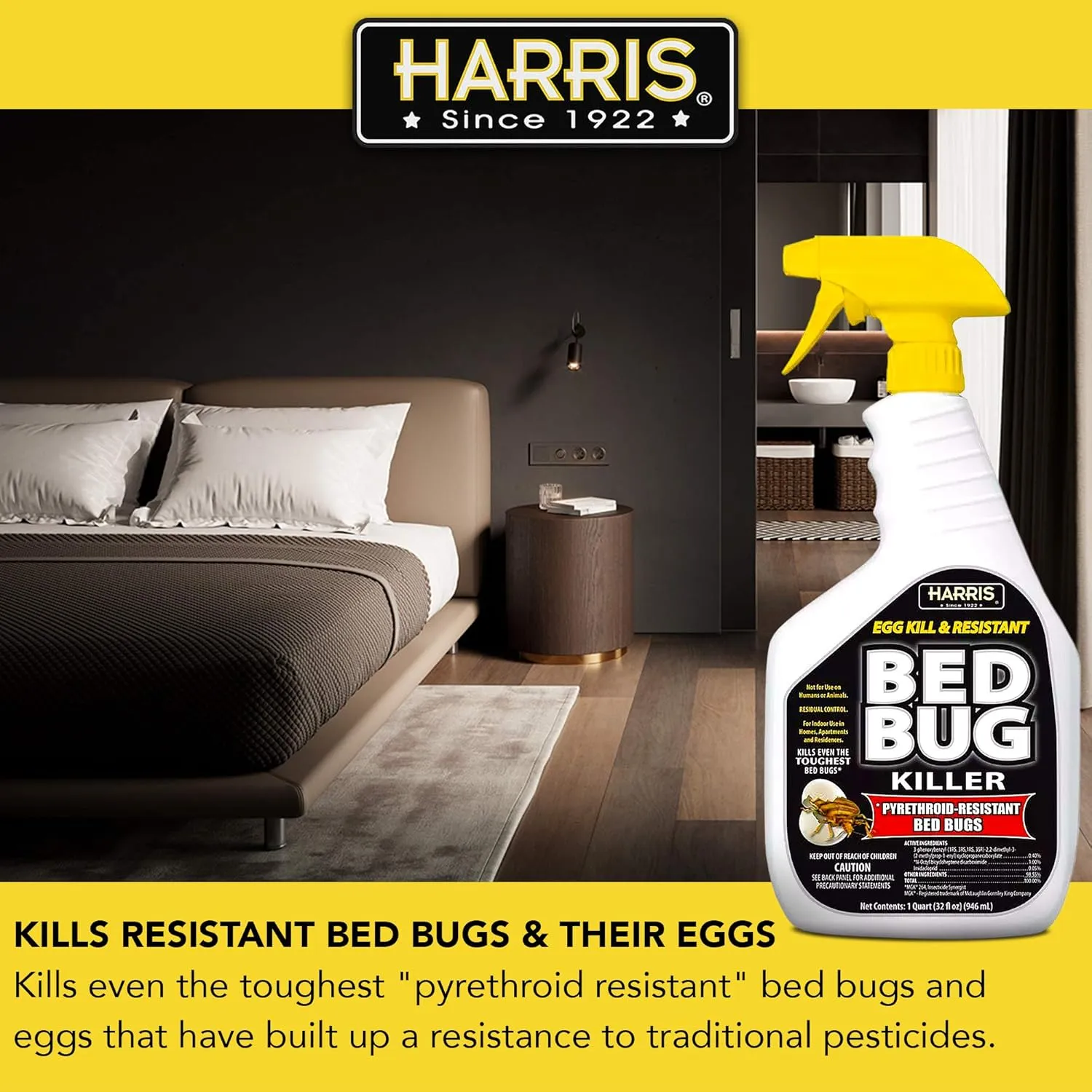 HARRIS White Label Bed Bug Killer, Liquid Spray with Odorless and Non-Staining Extended Residual Kill Formula (32oz)