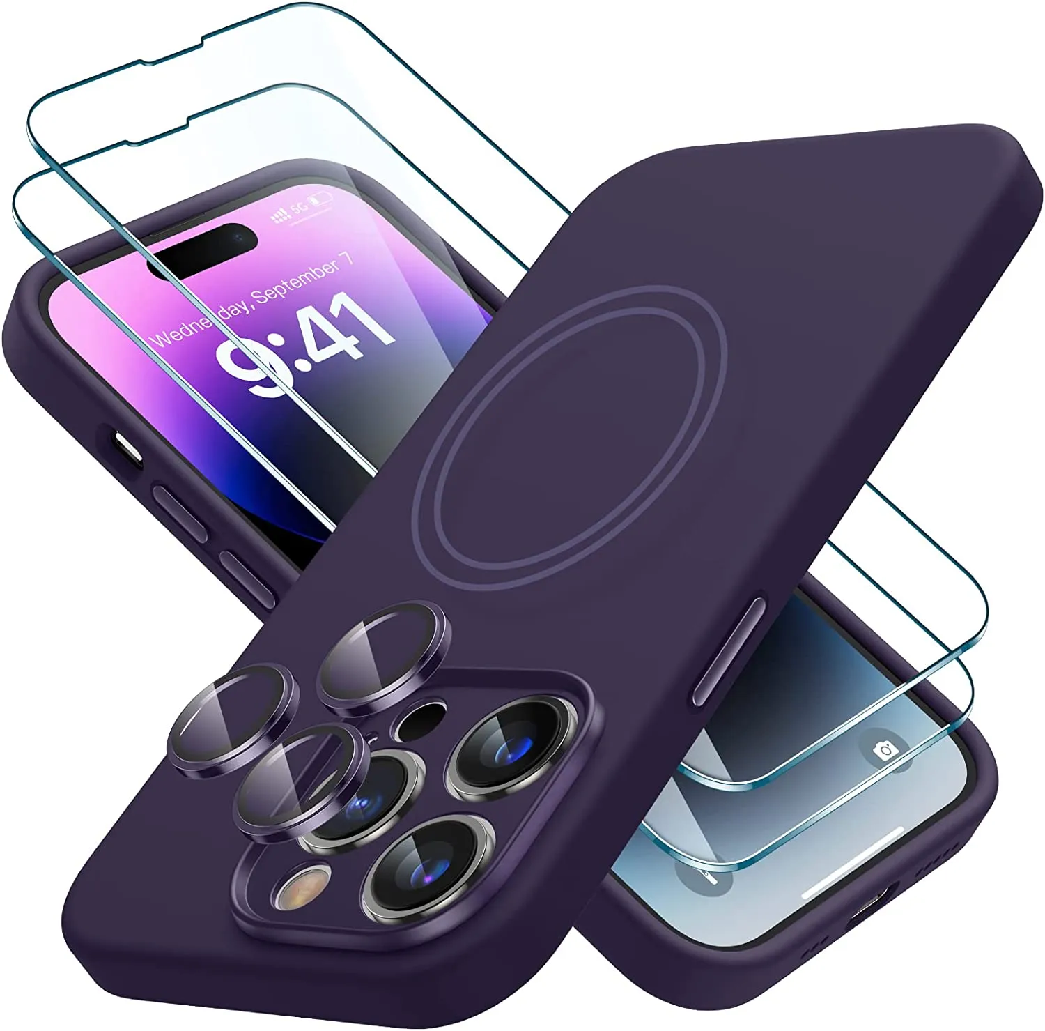 iPhone 14 Pro Case 2 Pack Tempered Glass Screen Protector Compatible Caramel