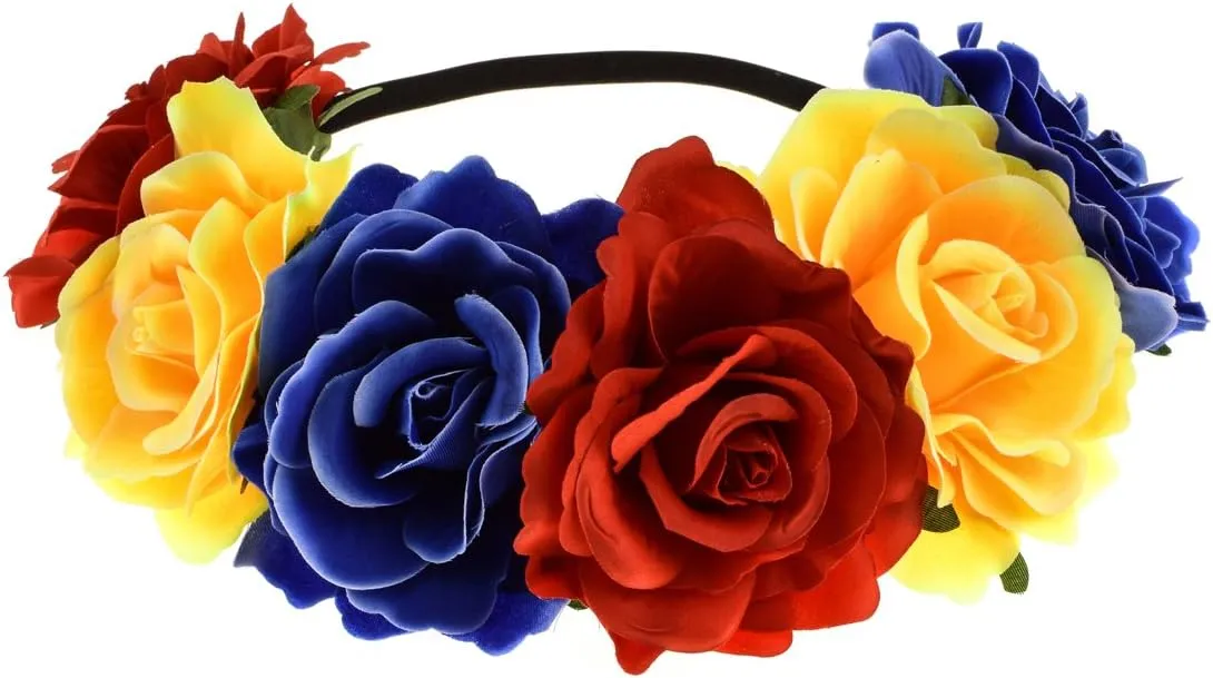 June Bloomy Rose Floral Crown Garland Flower Headband Headpiece for Wedding Festival