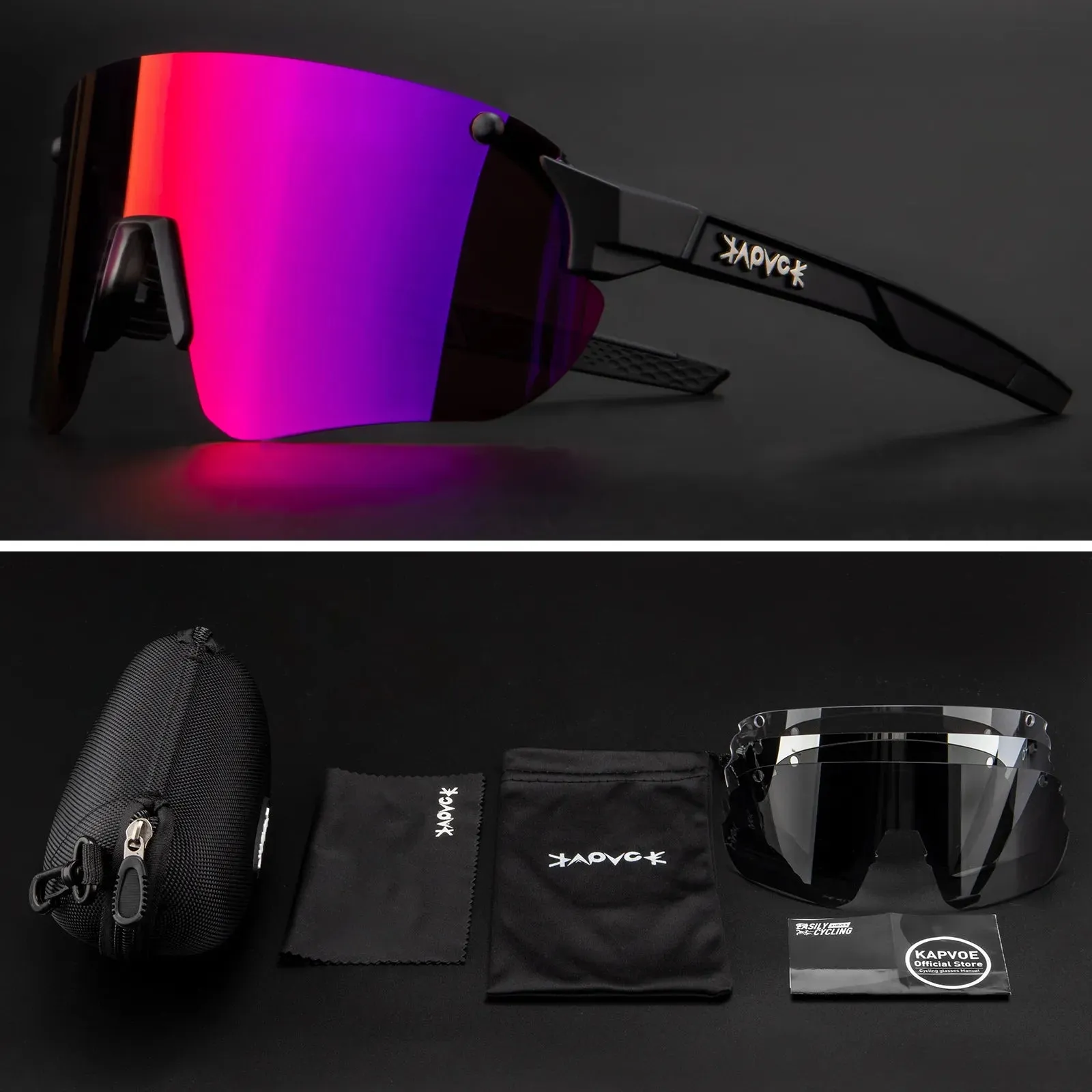 Kapvoe Cycling Glasses UV400 MTB Road Bike Sunglasses Running Riding Fishing Eyewear Men Women Bicycle Goggles 4 Lens