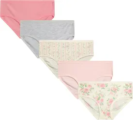 Laura Ashley Girls Underwear - 5 Pack Soft Stretch Breathable Panties for Girls - Lightweight Cotton Panties (Size: 4-12)