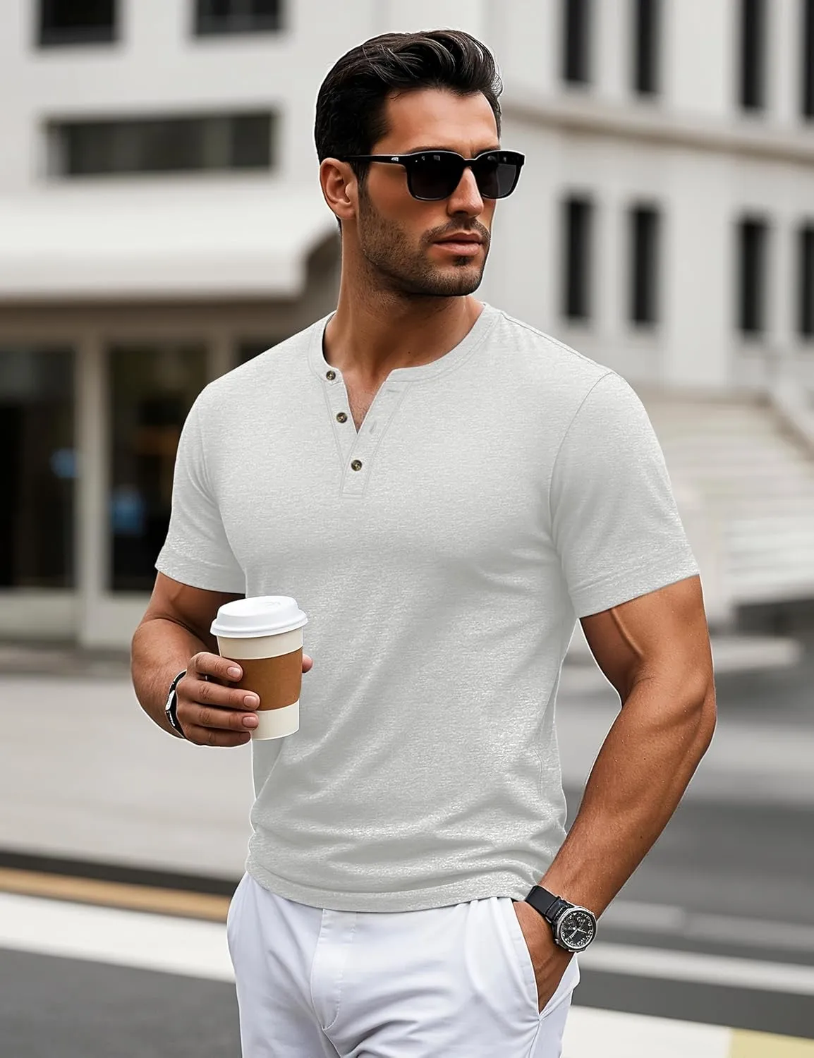 MAGCOMSEN Men's Henley Short Sleeve Shirt Cotton Lightweight 3 Button Tops Vintage Casual Summer Shirt Soft Fashion