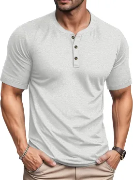 MAGCOMSEN Men's Henley Short Sleeve Shirt Cotton Lightweight 3 Button Tops Vintage Casual Summer Shirt Soft Fashion