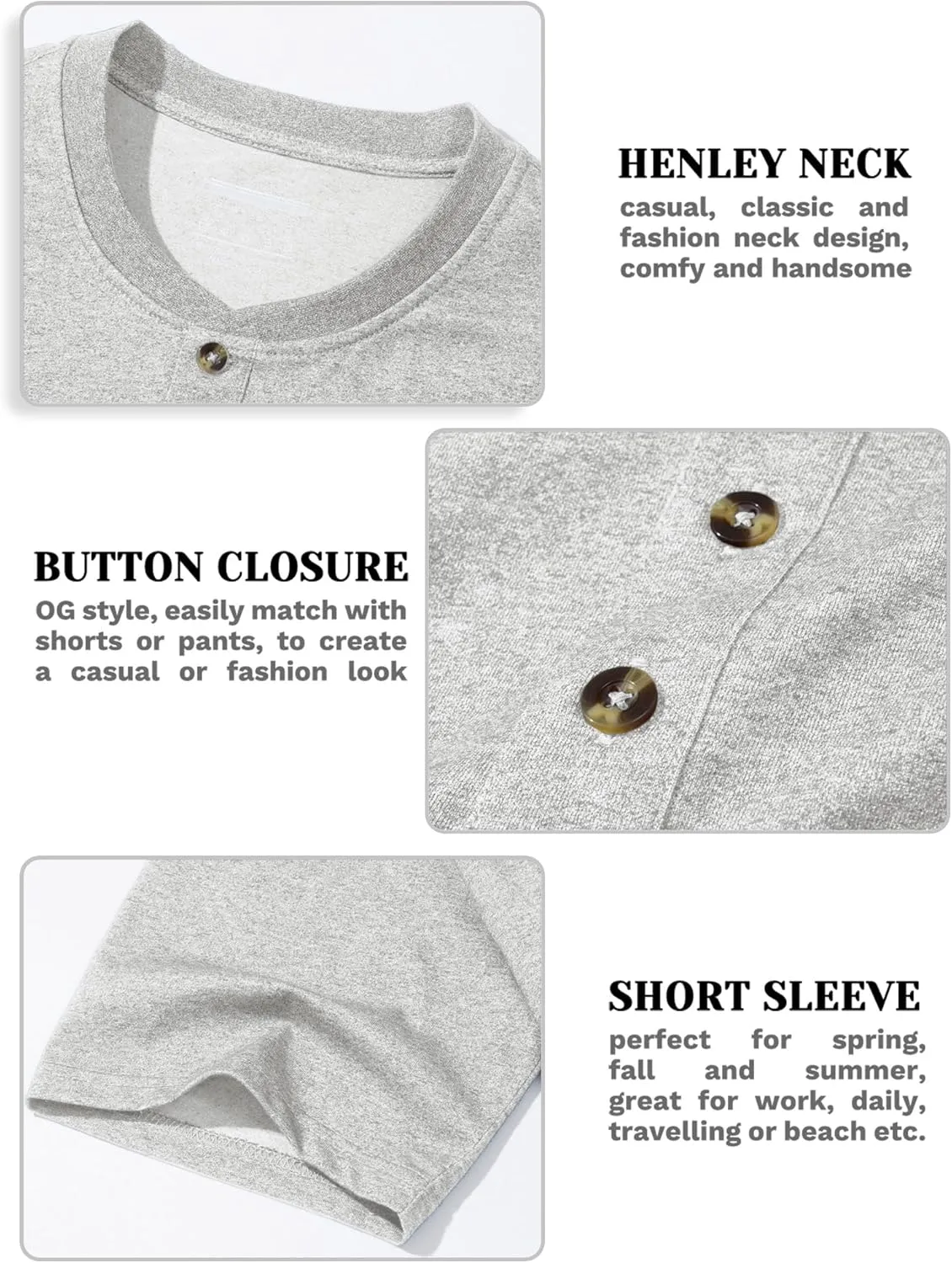 MAGCOMSEN Men's Henley Short Sleeve Shirt Cotton Lightweight 3 Button Tops Vintage Casual Summer Shirt Soft Fashion