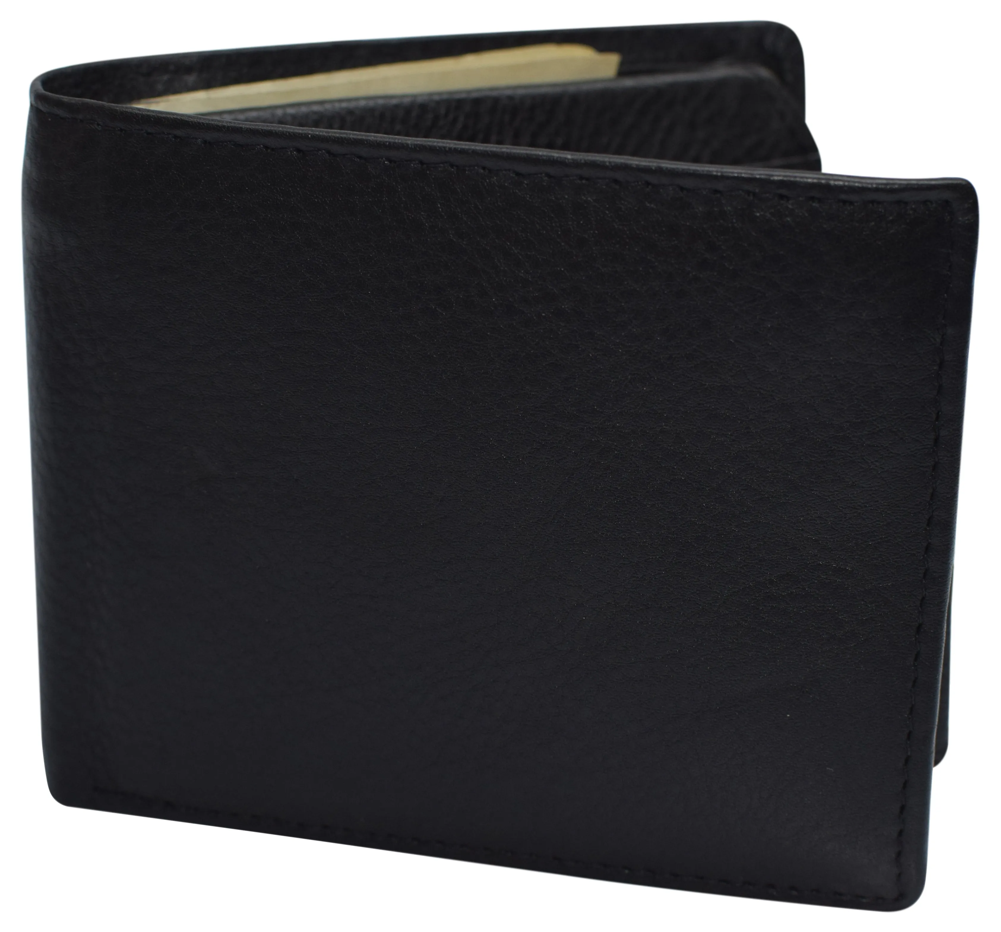 Mens Leather Multi Card Bifold with Double Flip-up 3 Id Windows RFID Blocking