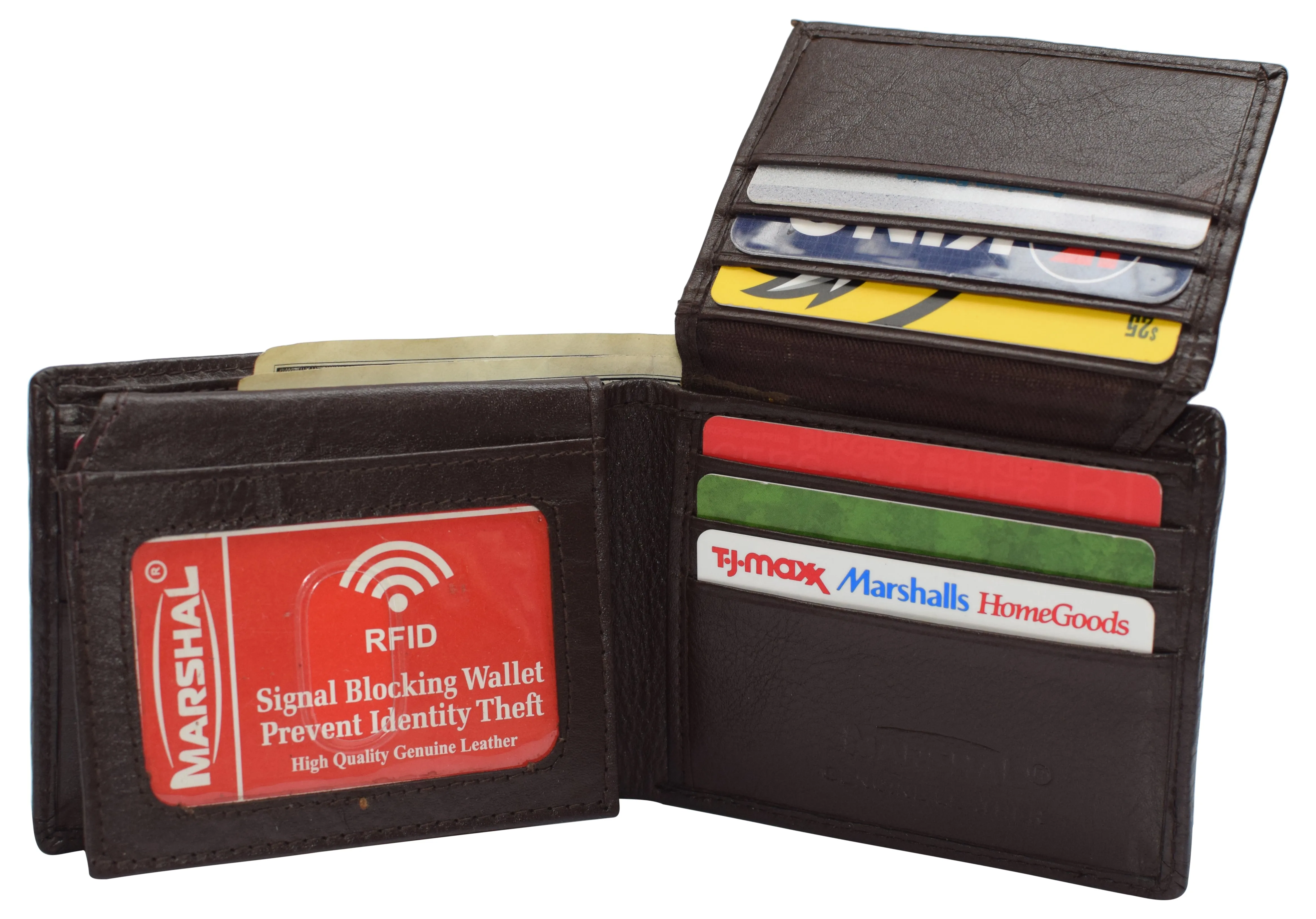 Mens Leather Multi Card Bifold with Double Flip-up 3 Id Windows RFID Blocking