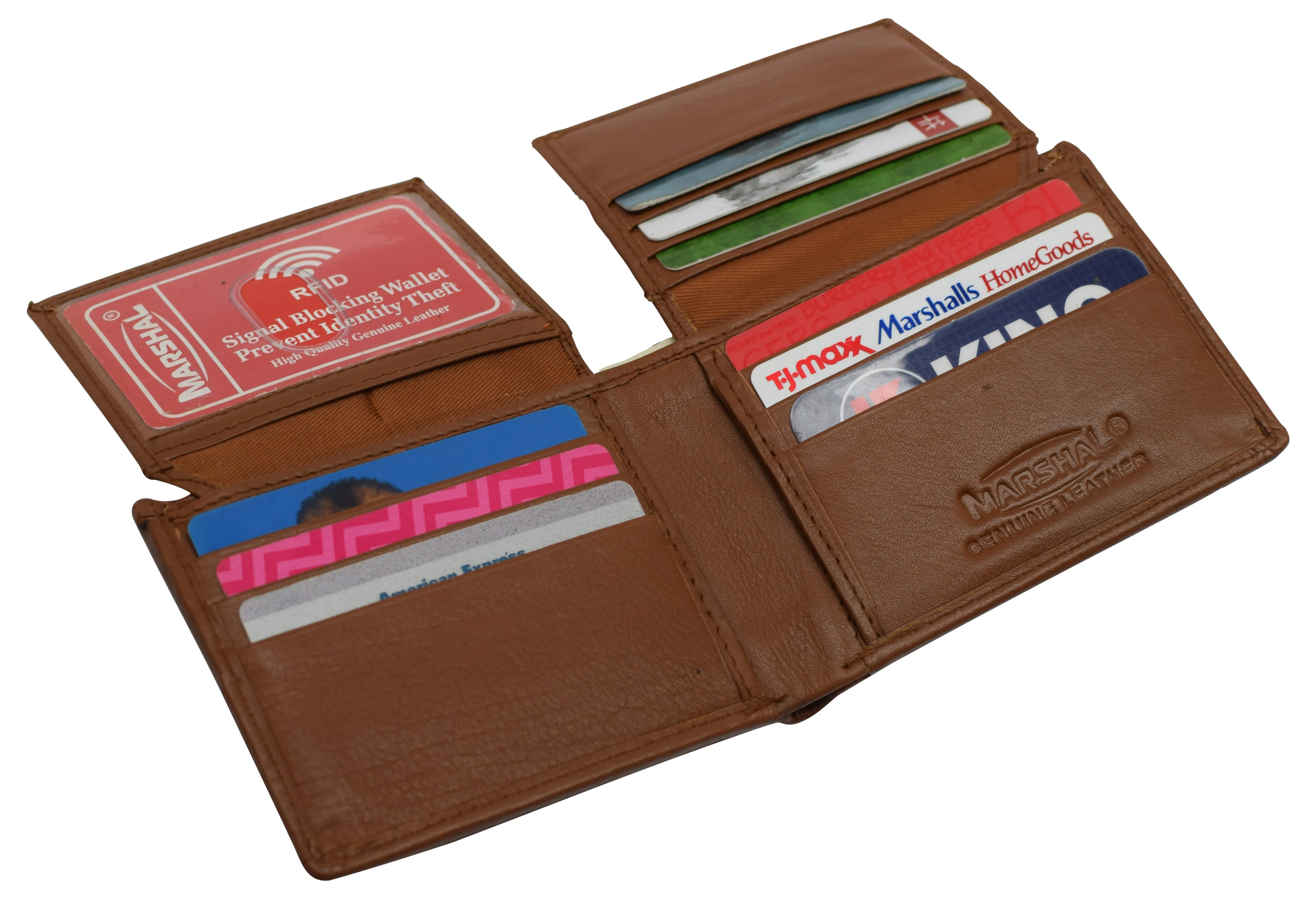 Mens Leather Multi Card Bifold with Double Flip-up 3 Id Windows RFID Blocking