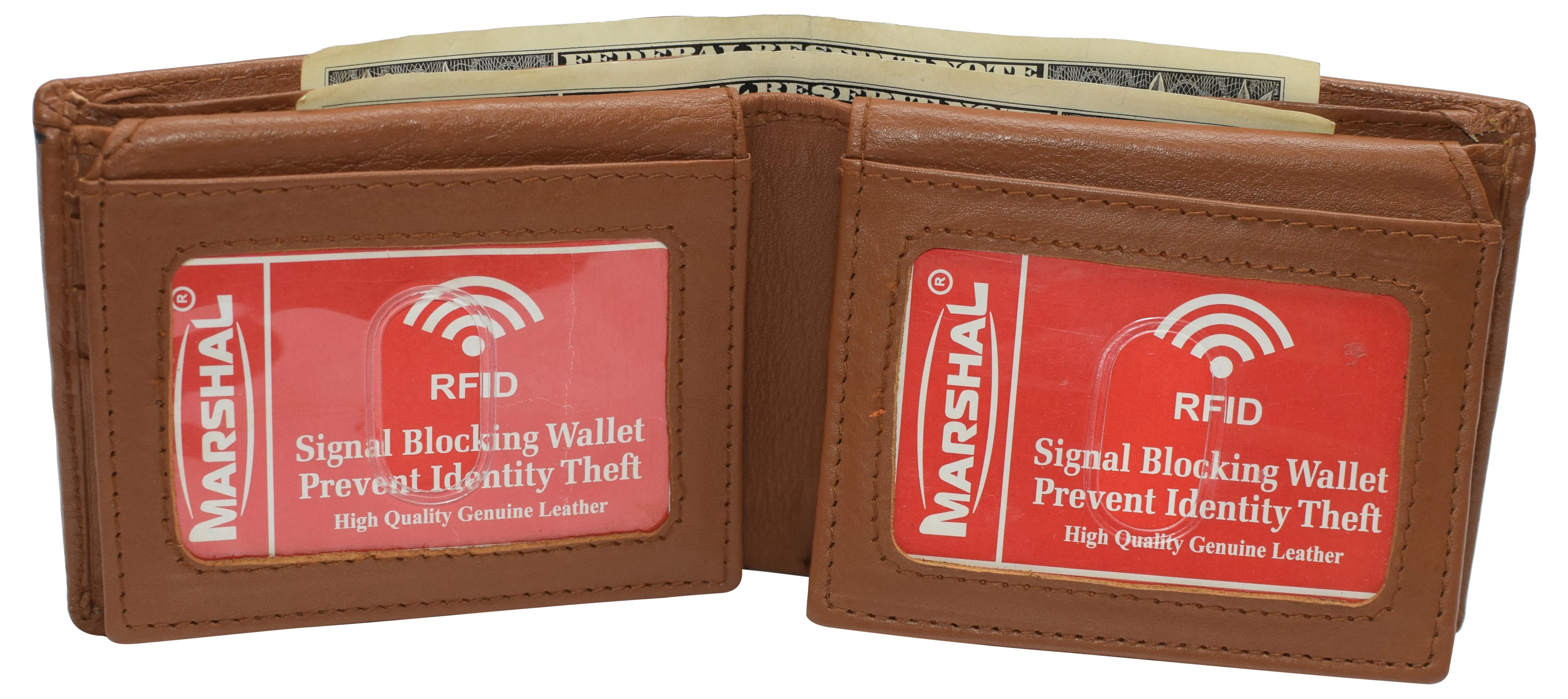 Mens Leather Multi Card Bifold with Double Flip-up 3 Id Windows RFID Blocking