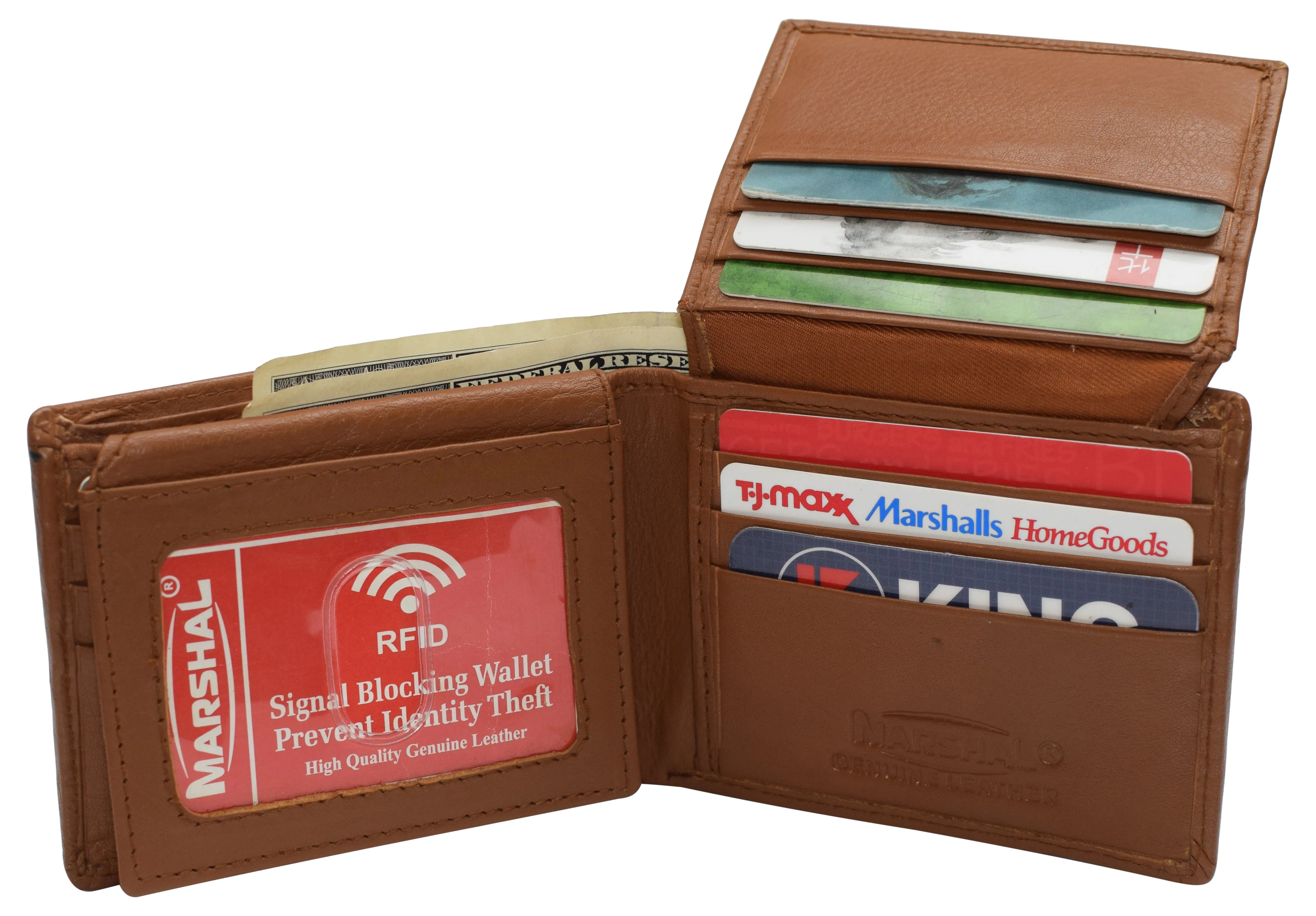 Mens Leather Multi Card Bifold with Double Flip-up 3 Id Windows RFID Blocking