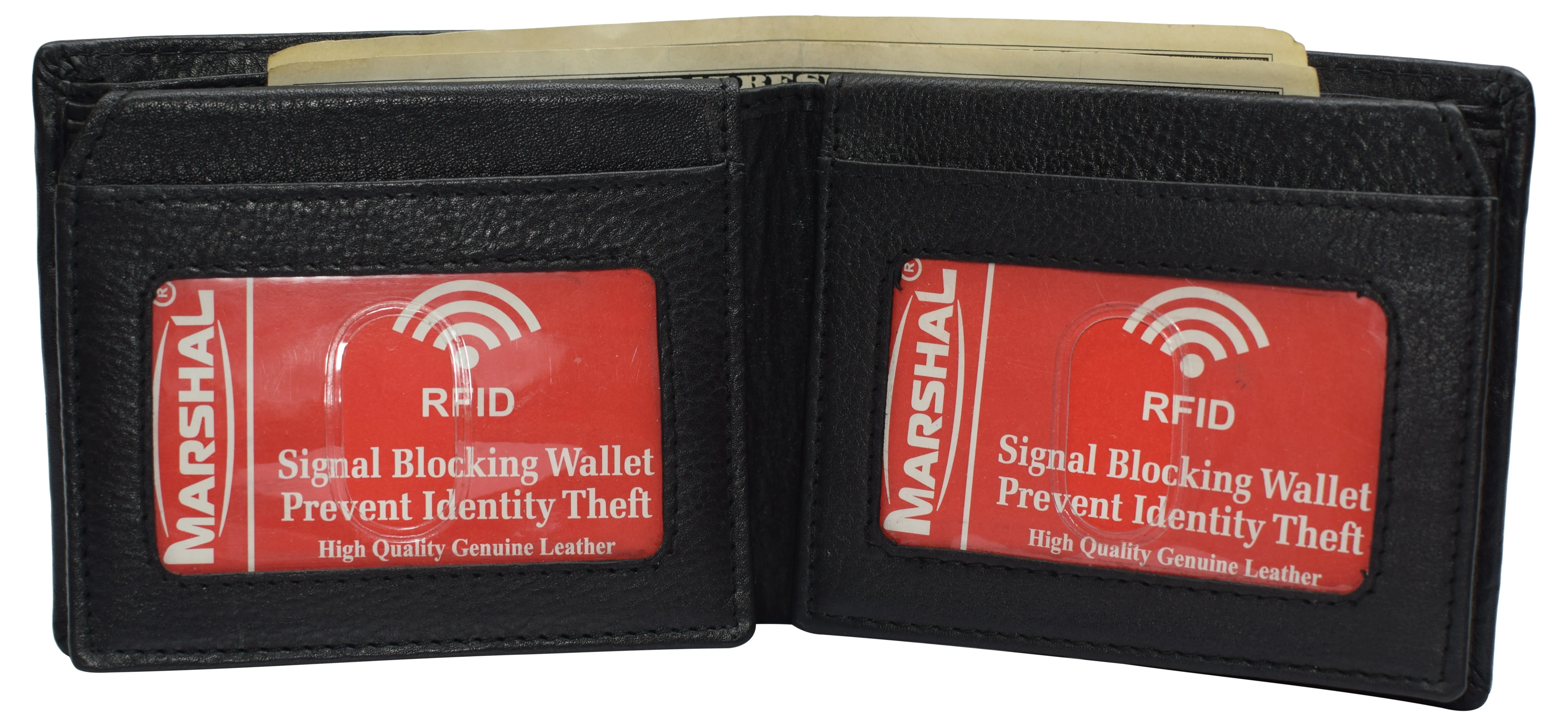 Mens Leather Multi Card Bifold with Double Flip-up 3 Id Windows RFID Blocking