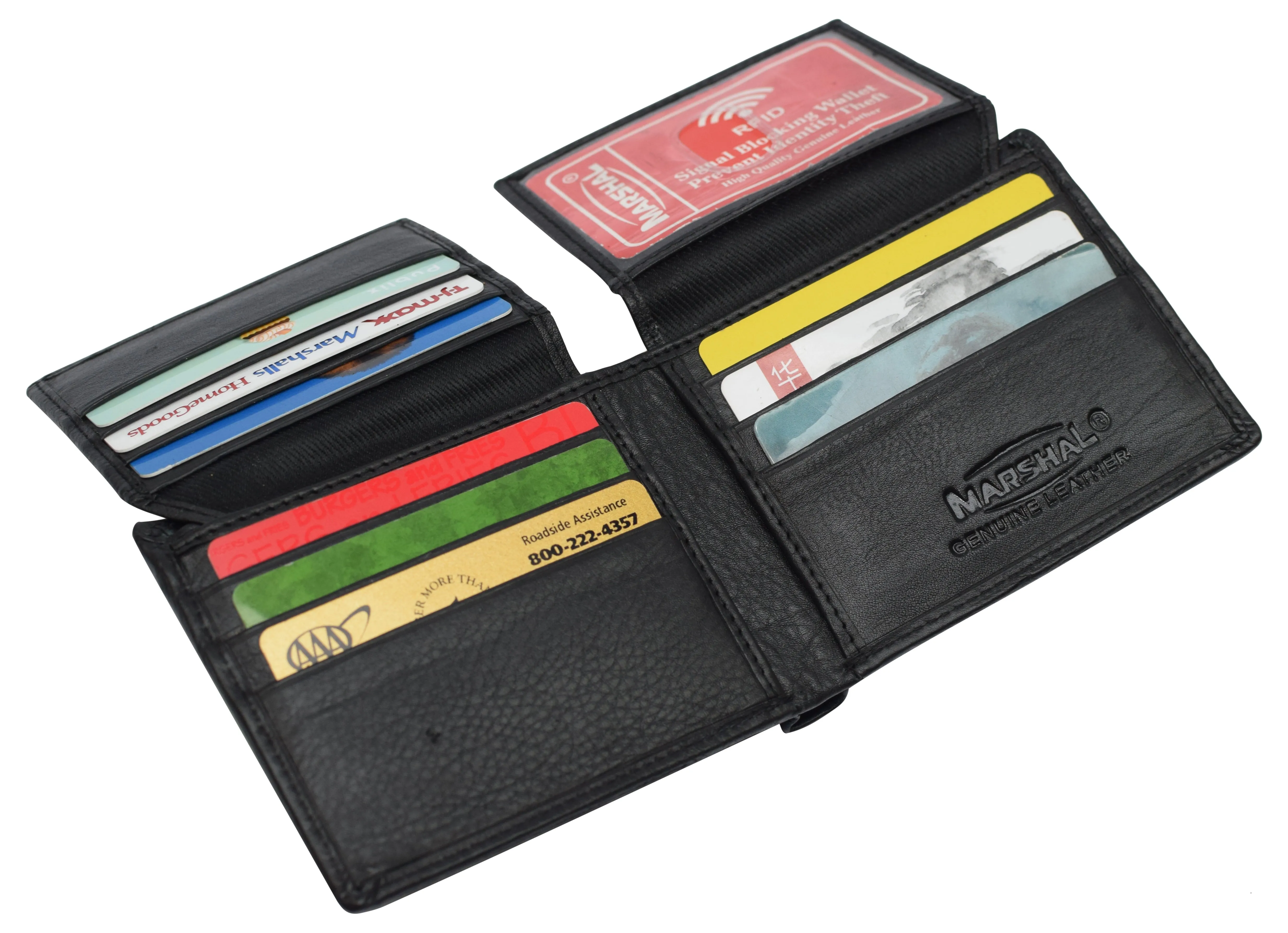 Mens Leather Multi Card Bifold with Double Flip-up 3 Id Windows RFID Blocking