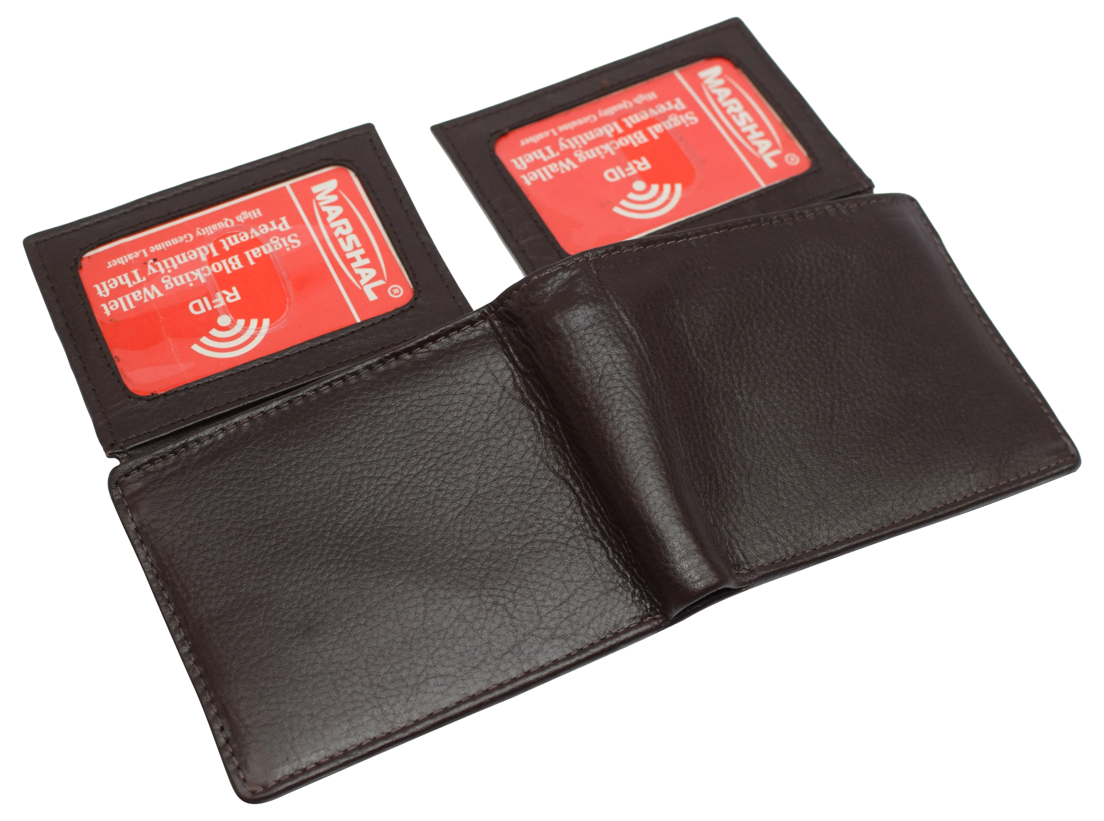 Mens Leather Multi Card Bifold with Double Flip-up 3 Id Windows RFID Blocking