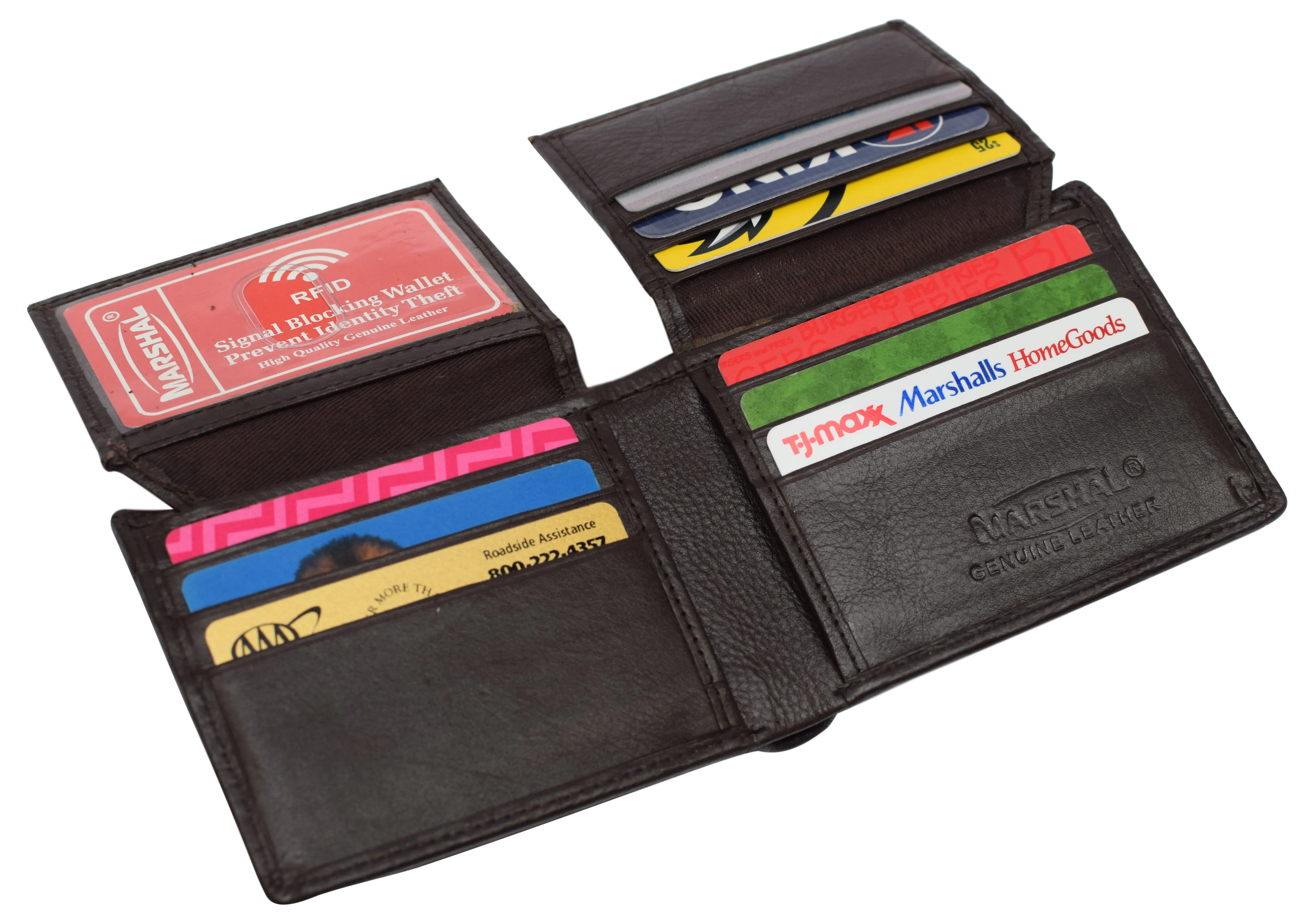 Mens Leather Multi Card Bifold with Double Flip-up 3 Id Windows RFID Blocking