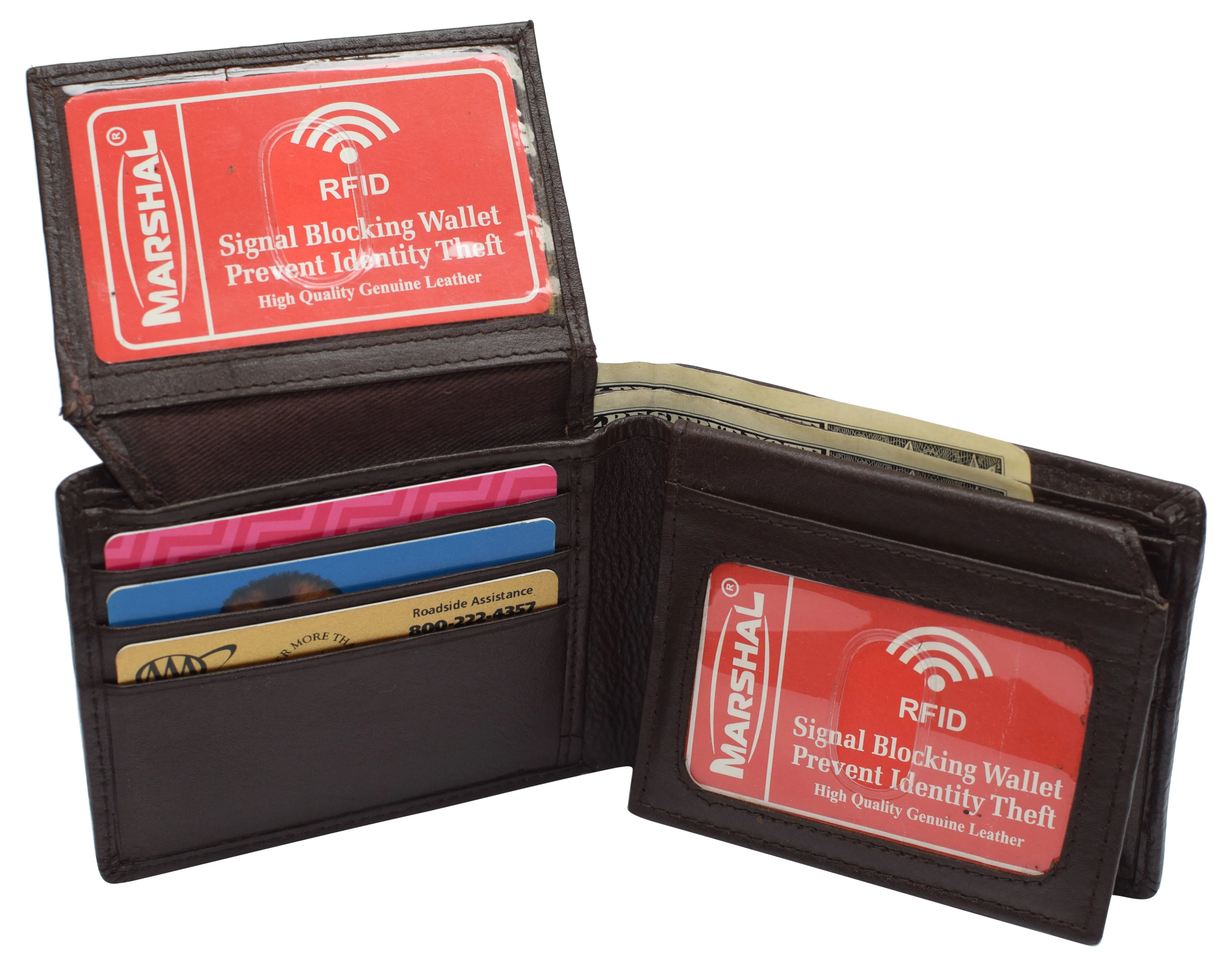 Mens Leather Multi Card Bifold with Double Flip-up 3 Id Windows RFID Blocking