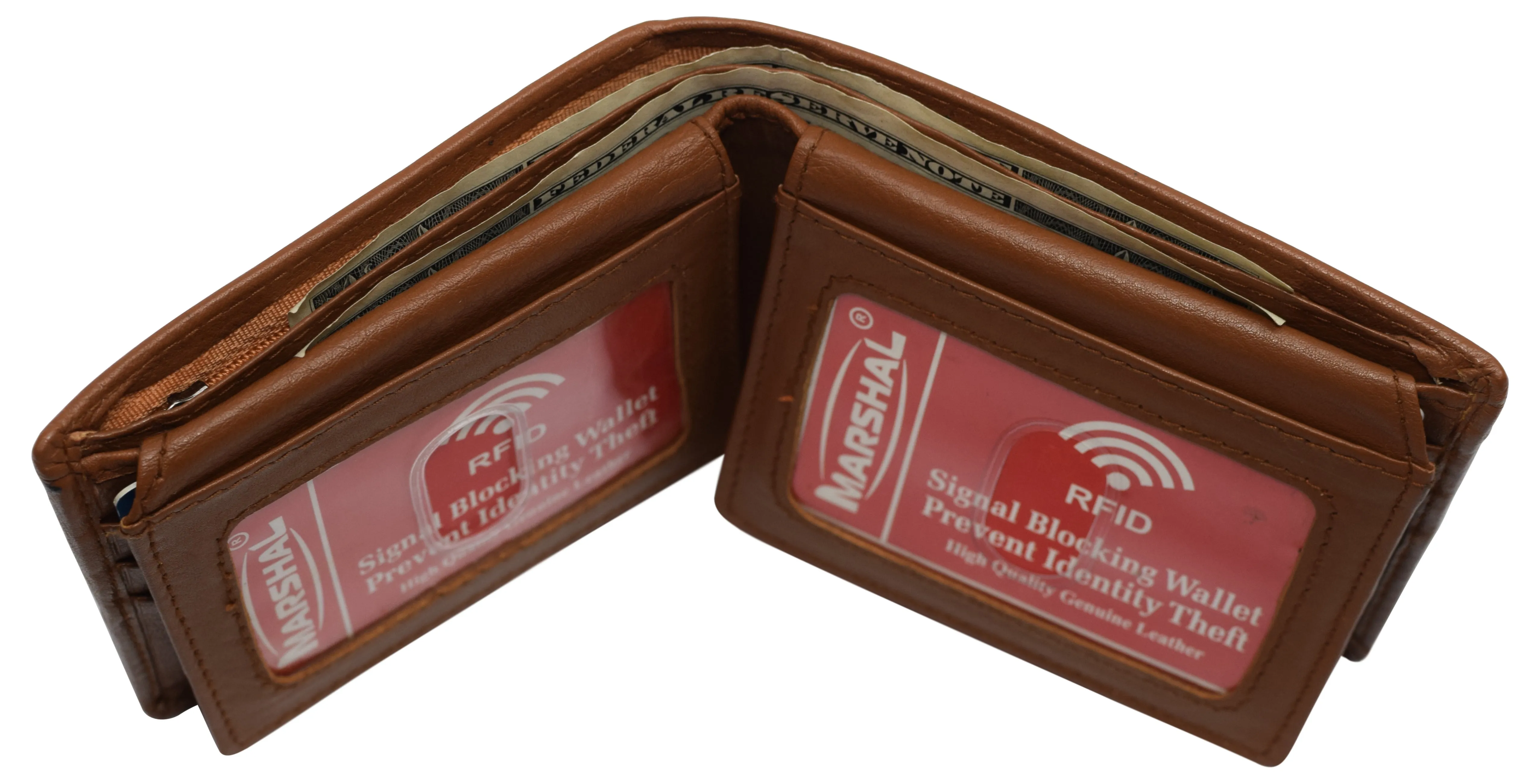 Mens Leather Multi Card Bifold with Double Flip-up 3 Id Windows RFID Blocking