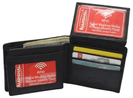 Mens Leather Multi Card Bifold with Double Flip-up 3 Id Windows RFID Blocking