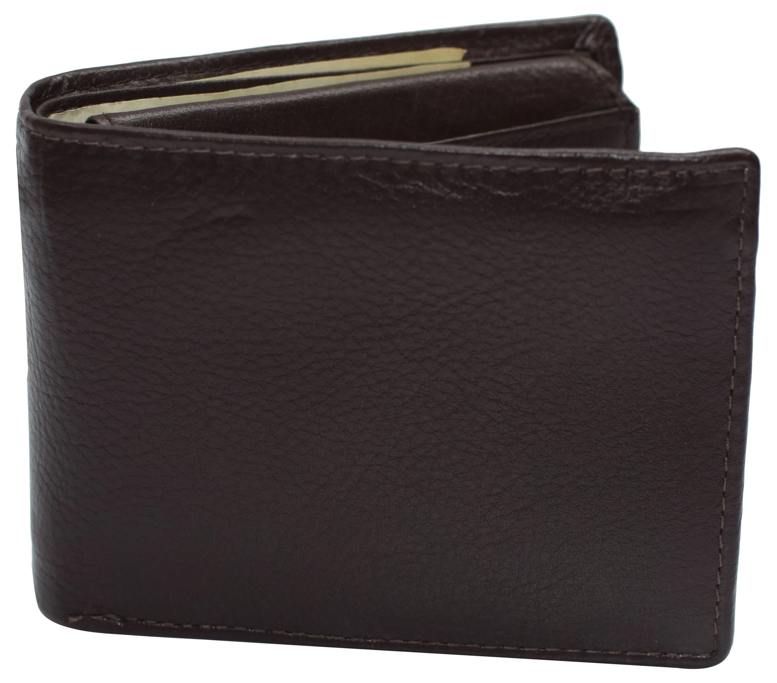 Mens Leather Multi Card Bifold with Double Flip-up 3 Id Windows RFID Blocking