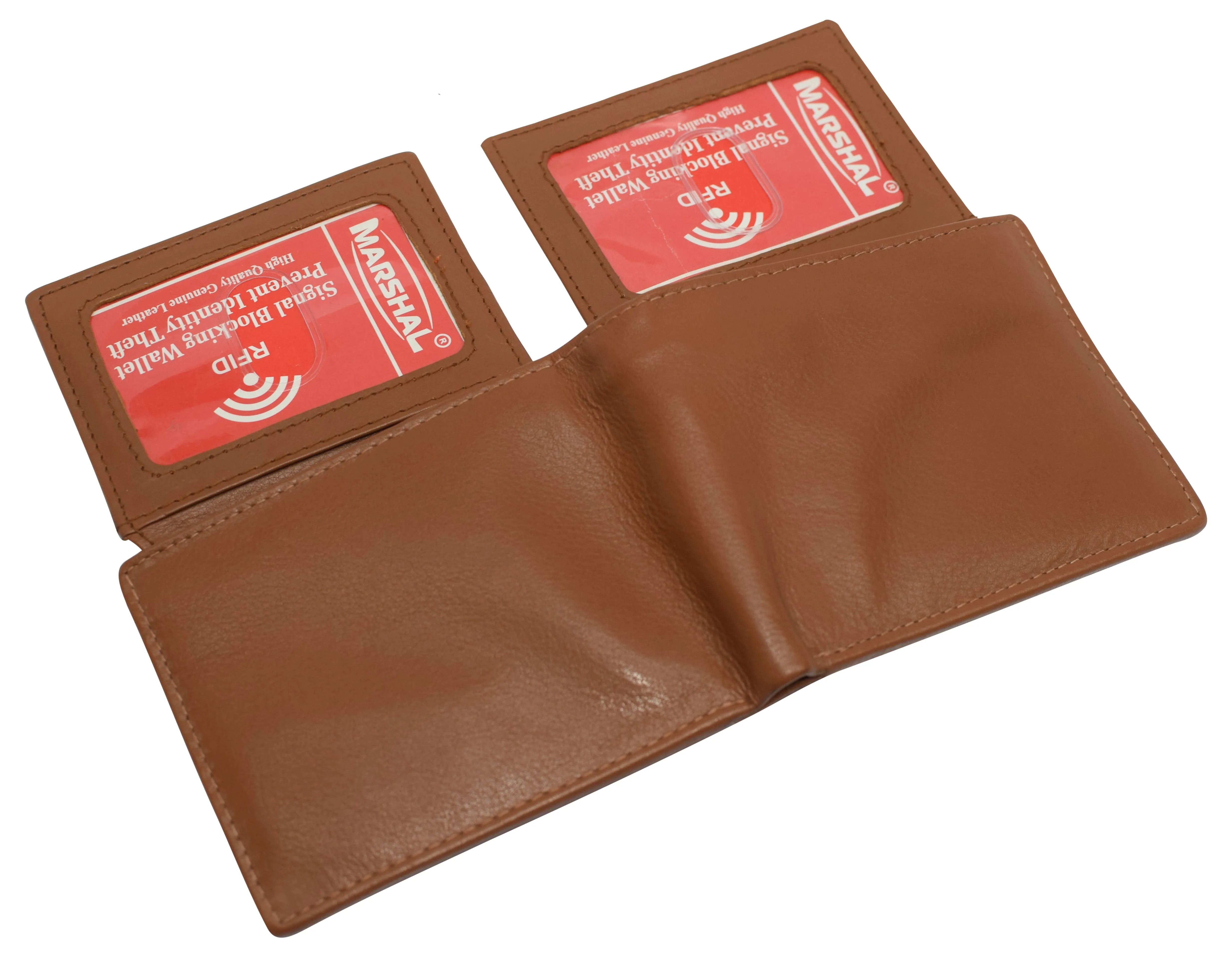 Mens Leather Multi Card Bifold with Double Flip-up 3 Id Windows RFID Blocking