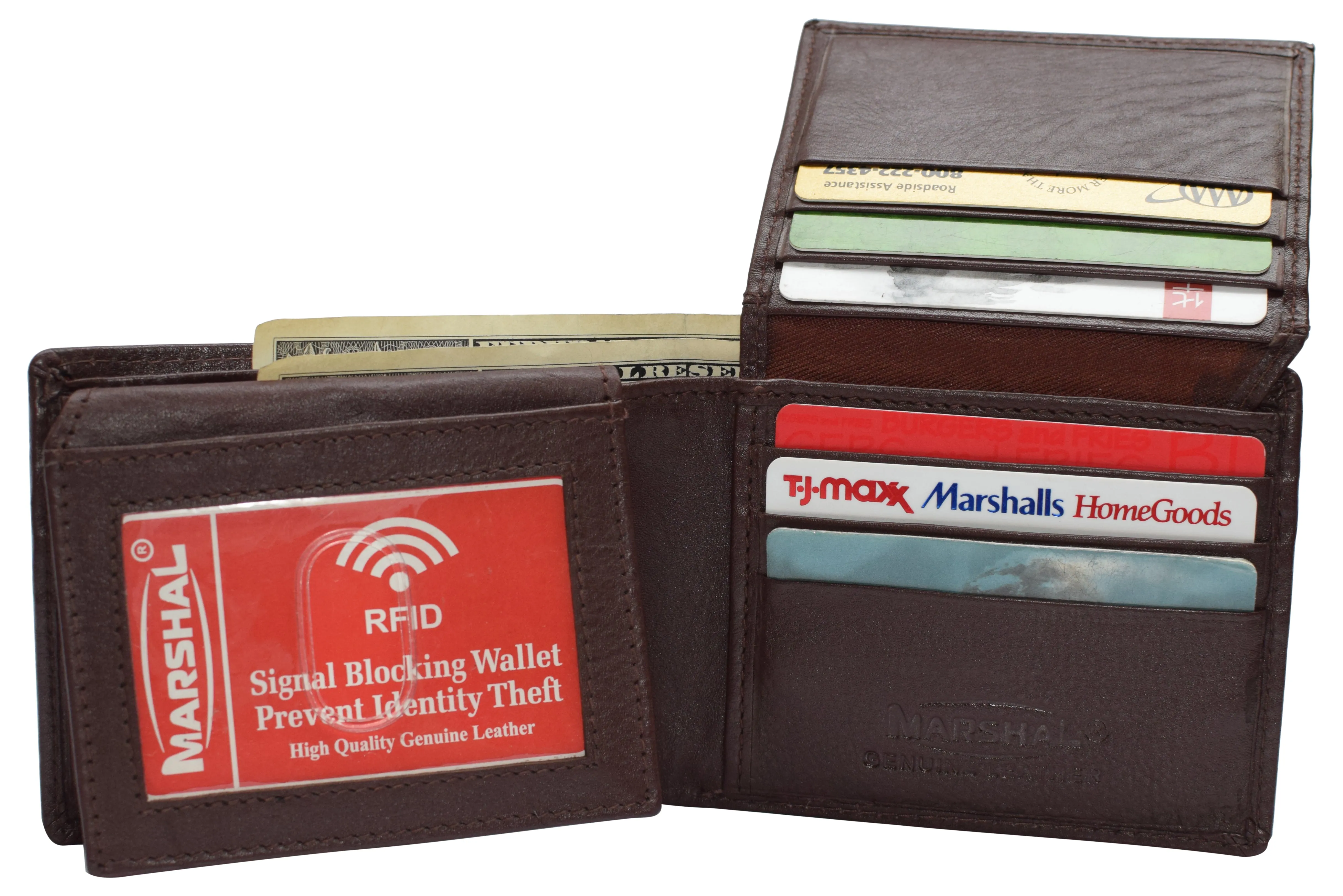 Mens Leather Multi Card Bifold with Double Flip-up 3 Id Windows RFID Blocking