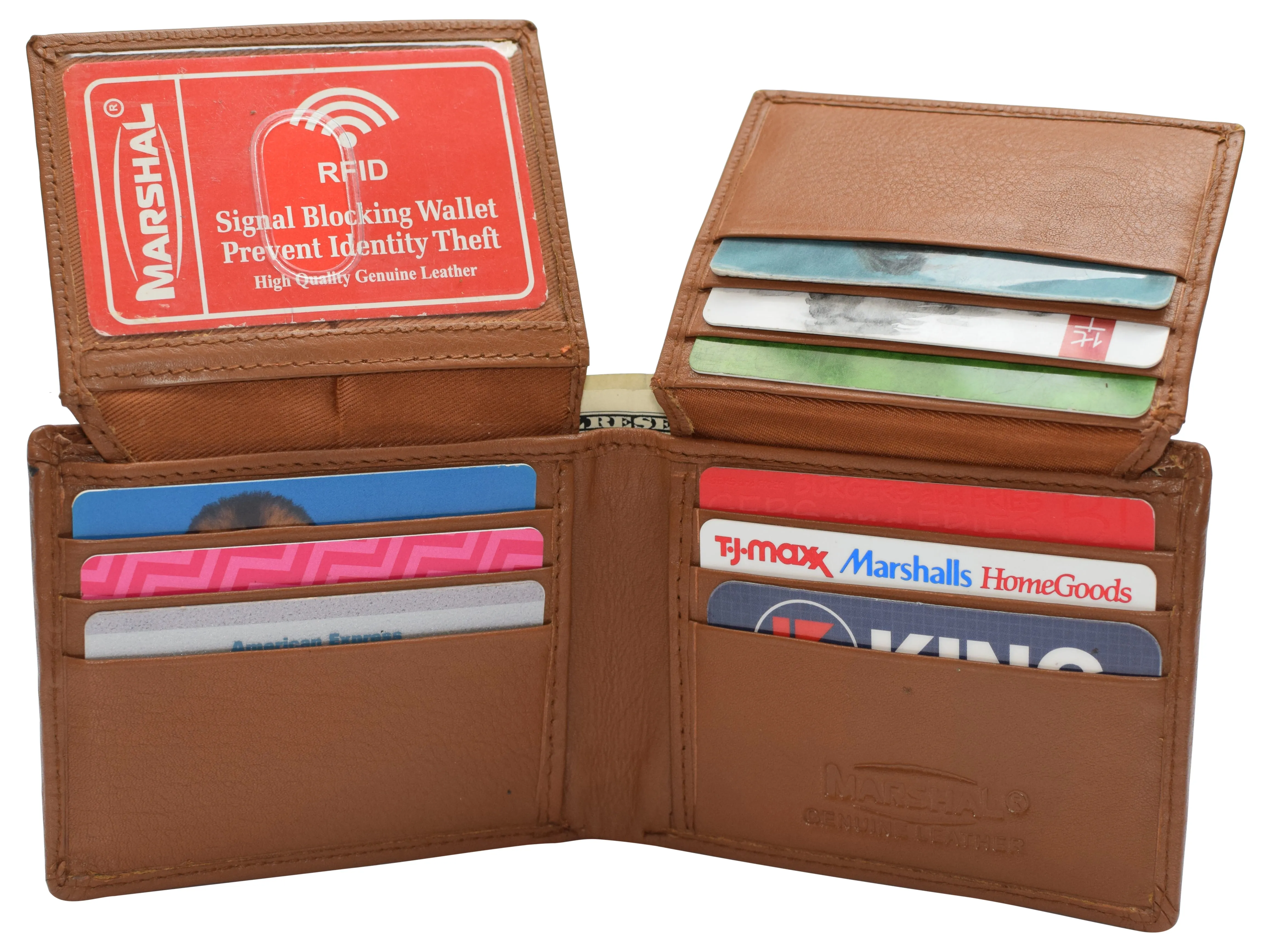 Mens Leather Multi Card Bifold with Double Flip-up 3 Id Windows RFID Blocking