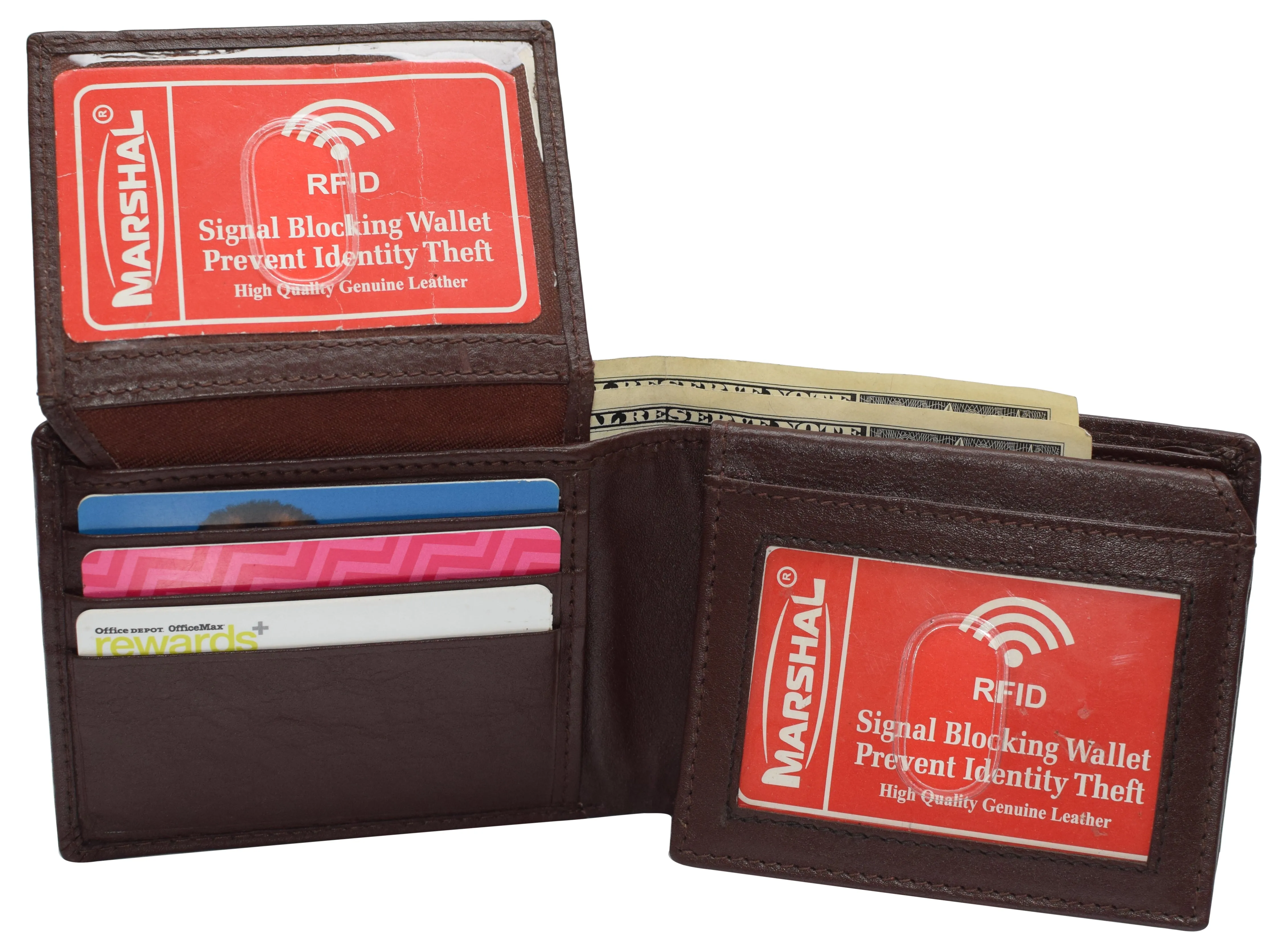 Mens Leather Multi Card Bifold with Double Flip-up 3 Id Windows RFID Blocking