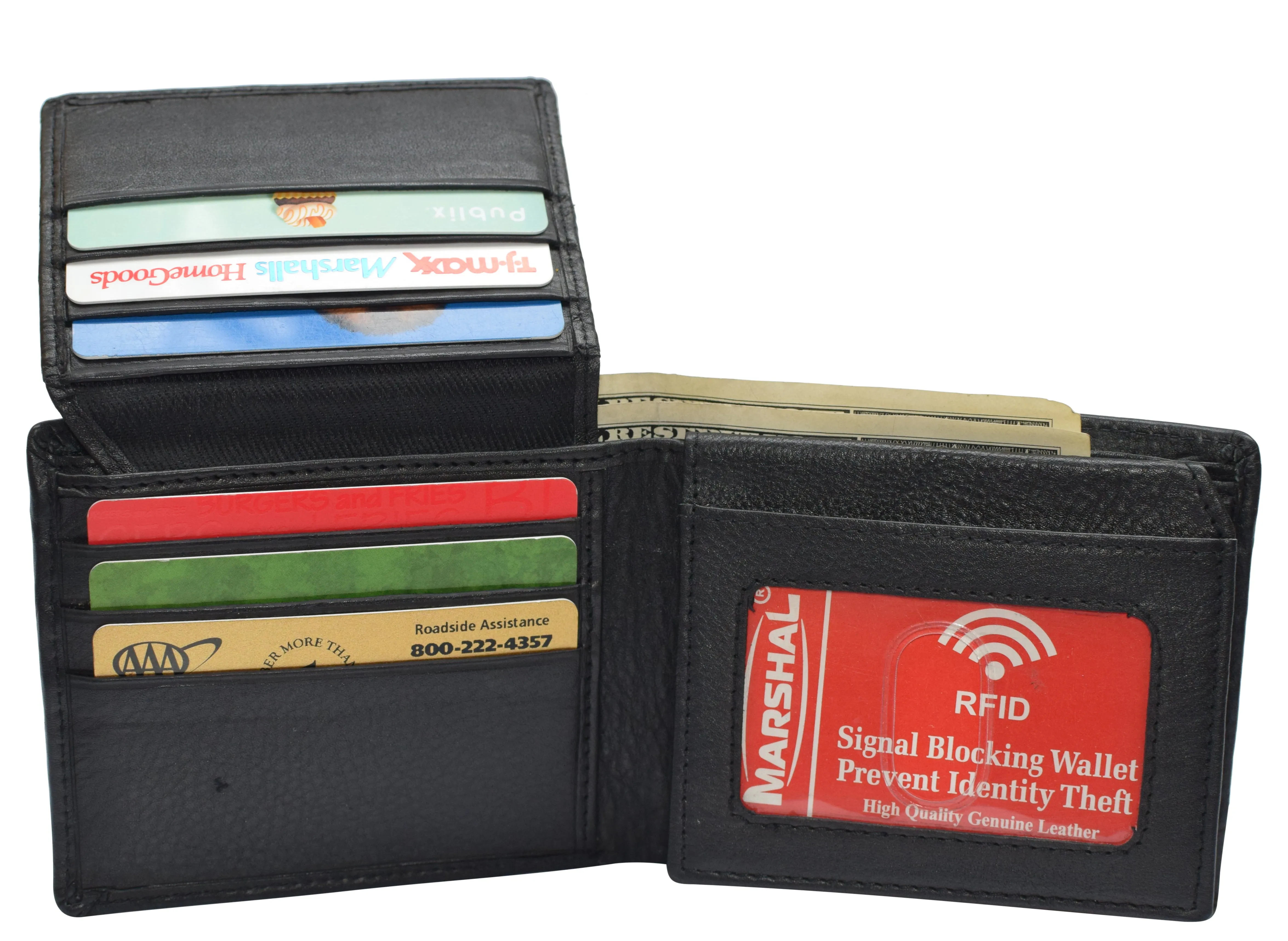 Mens Leather Multi Card Bifold with Double Flip-up 3 Id Windows RFID Blocking