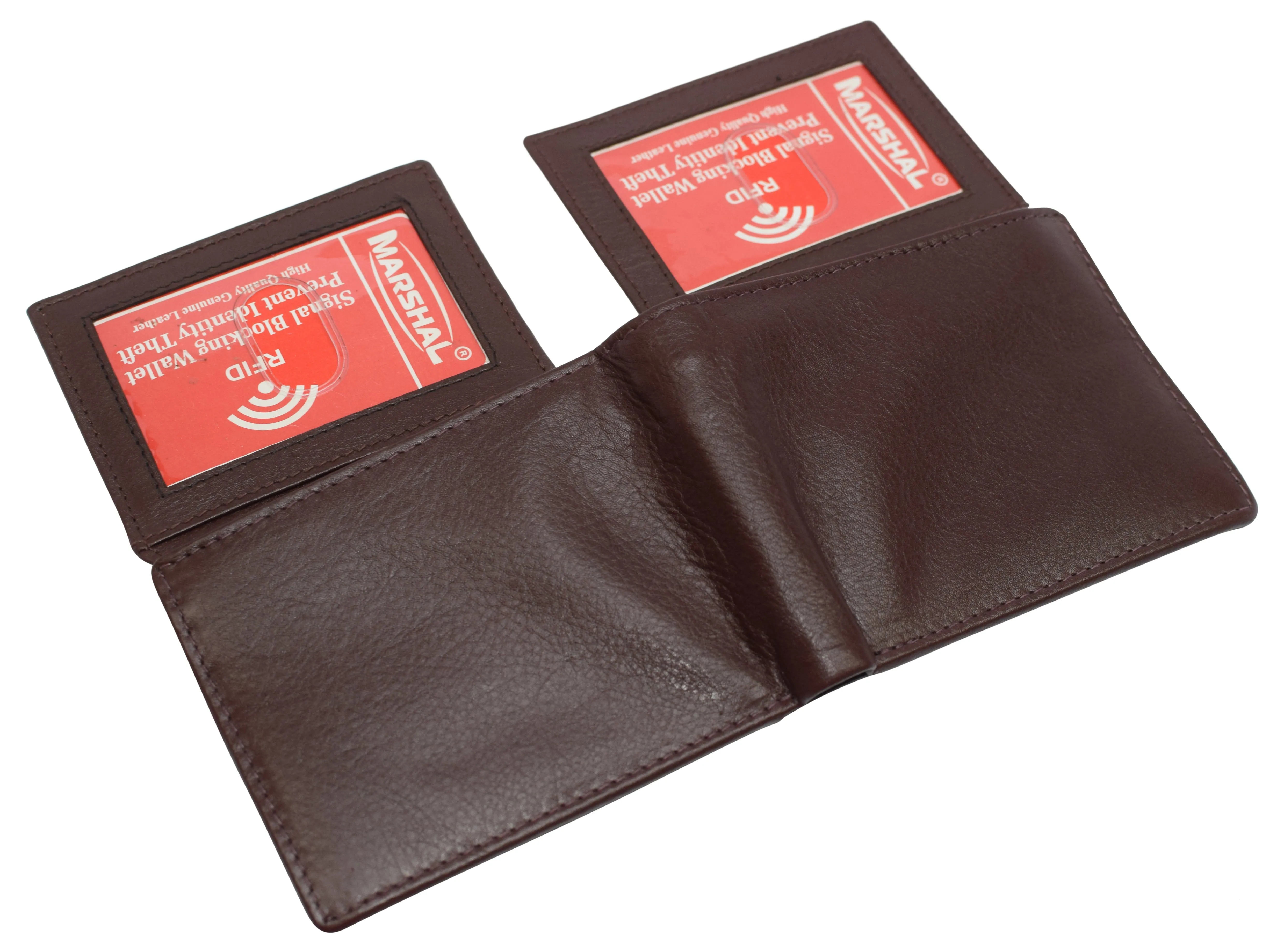 Mens Leather Multi Card Bifold with Double Flip-up 3 Id Windows RFID Blocking