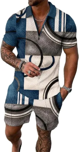 Mens short sets outfits 2 piece Summer Tracksuit Short Sleeve Polo men's shirt and short sets summer outfits for men