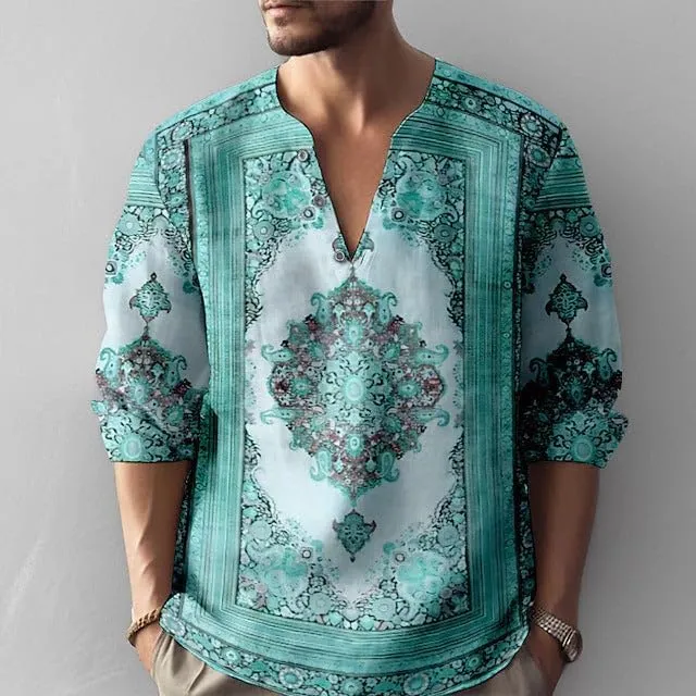 Mens Summer Cotton Linen Shirts 2025 Casual Button Down Long Sleeve Henley Shirts Vintage Beach Vacation T-Shirts