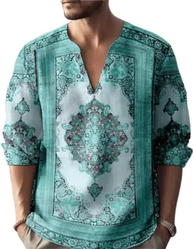 Mens Summer Cotton Linen Shirts 2025 Casual Button Down Long Sleeve Henley Shirts Vintage Beach Vacation T-Shirts
