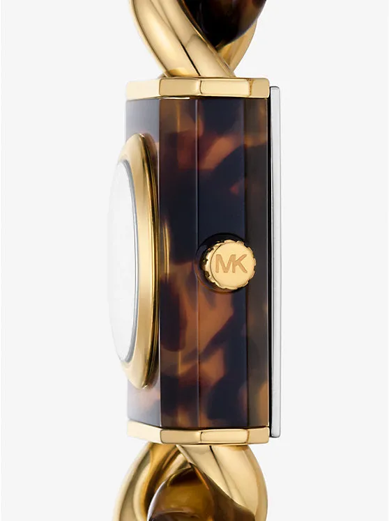 Michael Kors Petite Lock Pavé Gold-tone And Tortoiseshell Acetate Chain Watch, brown