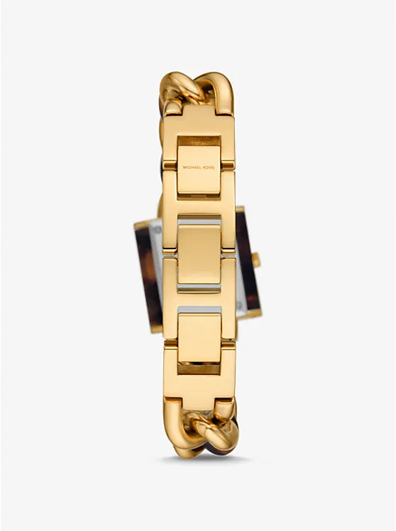 Michael Kors Petite Lock Pavé Gold-tone And Tortoiseshell Acetate Chain Watch, brown