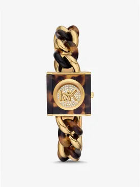 Michael Kors Petite Lock Pavé Gold-tone And Tortoiseshell Acetate Chain Watch, brown