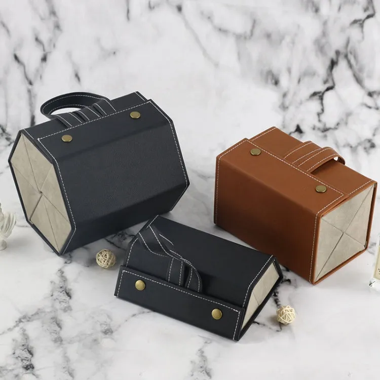 Multifunctional Jewelry Glasses Storage Box Small Grain PU Leather Handmade Glasses Case,Model: L6400 (Black)