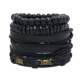 New Retro Men's Leather Woven Bracelet Multi -layered Beading Set Suit Jewelry Bracelet Punk Jewelry Charm Bracelet for Men