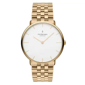 Nordgreen Native White 32mm Dial Gold Watch with 5-link Gold Strap