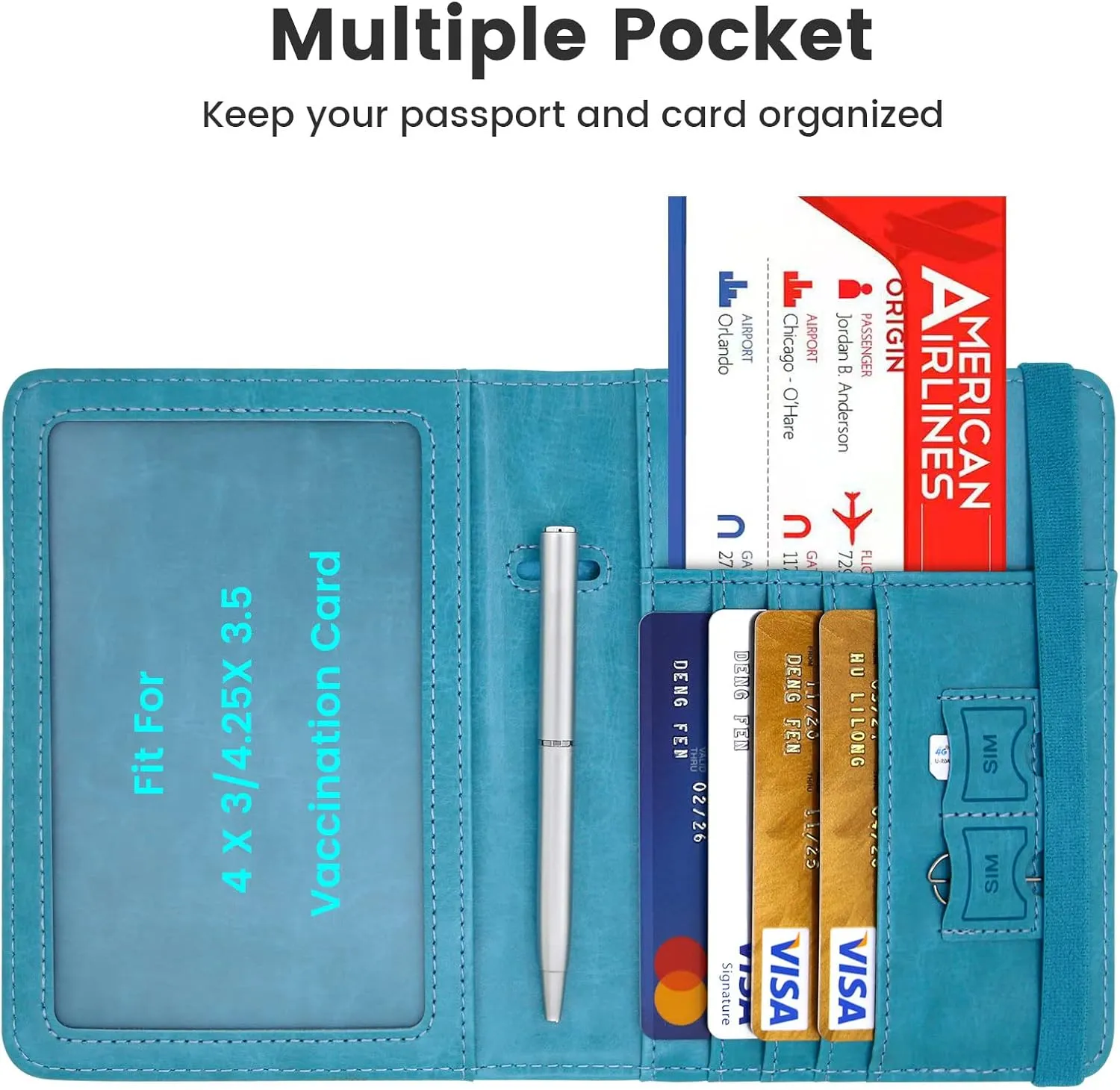 Passport and Vaccine Card Holder Combo,Leather Rfid Blocking Passport Id Organize Travel Wallet Cover Case with Vaccine Card Slot Passport Protectors Book for Girls Women Men(Blue)