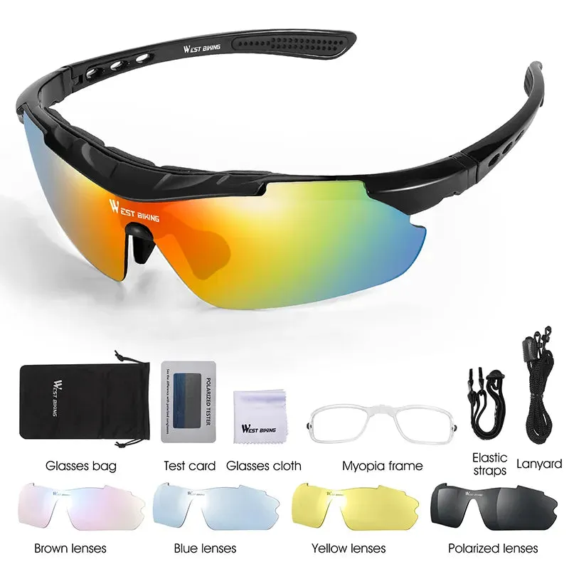 Polarized Cycling Glasses UV400 Windproof MTB Road Bike Goggles 5 Lenses Set Men Women Sports Eyewear Sunglasses