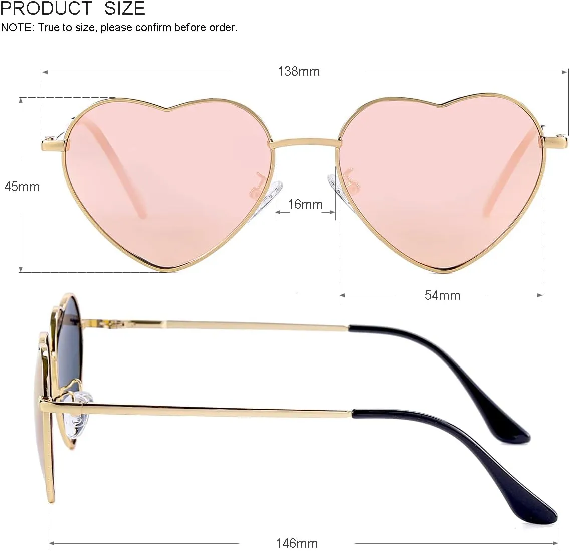Polarized Heart Shaped Sunglasses for Women Metal Frame Cute Lovely Glasses 100% UV Protection