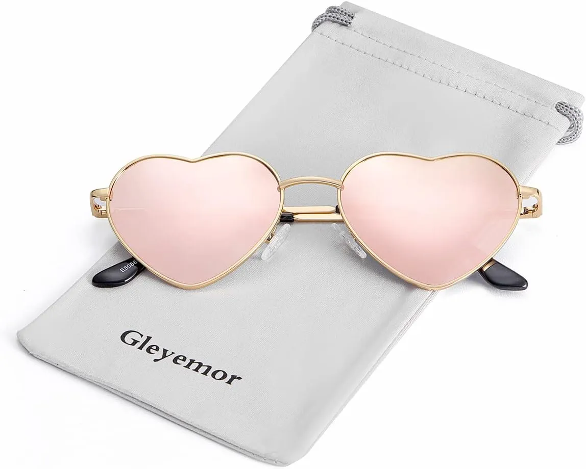 Polarized Heart Shaped Sunglasses for Women Metal Frame Cute Lovely Glasses 100% UV Protection